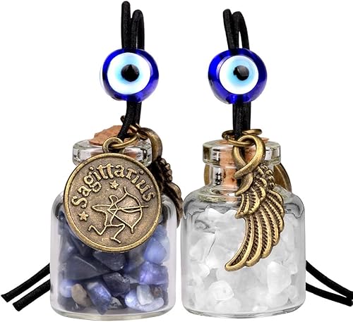 Miniatura 16 de Zodiac Birthstone Car Charms for Rearview Mirror Hanging - Two Gemstone Good Luck Bottles with Evil Eye Protection Bead and Guardian Angel Wing