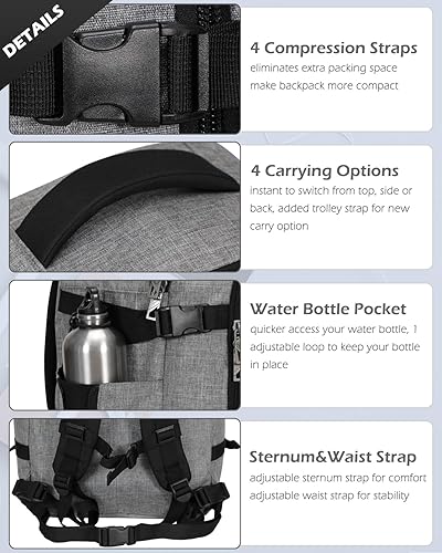 Miniatura 3 de Hynes Eagle Mochila de viaje 40L aprobada para vuelo, mochila de mano para hombre, gran cabina, fin de semana, mochila para computadora portátil,