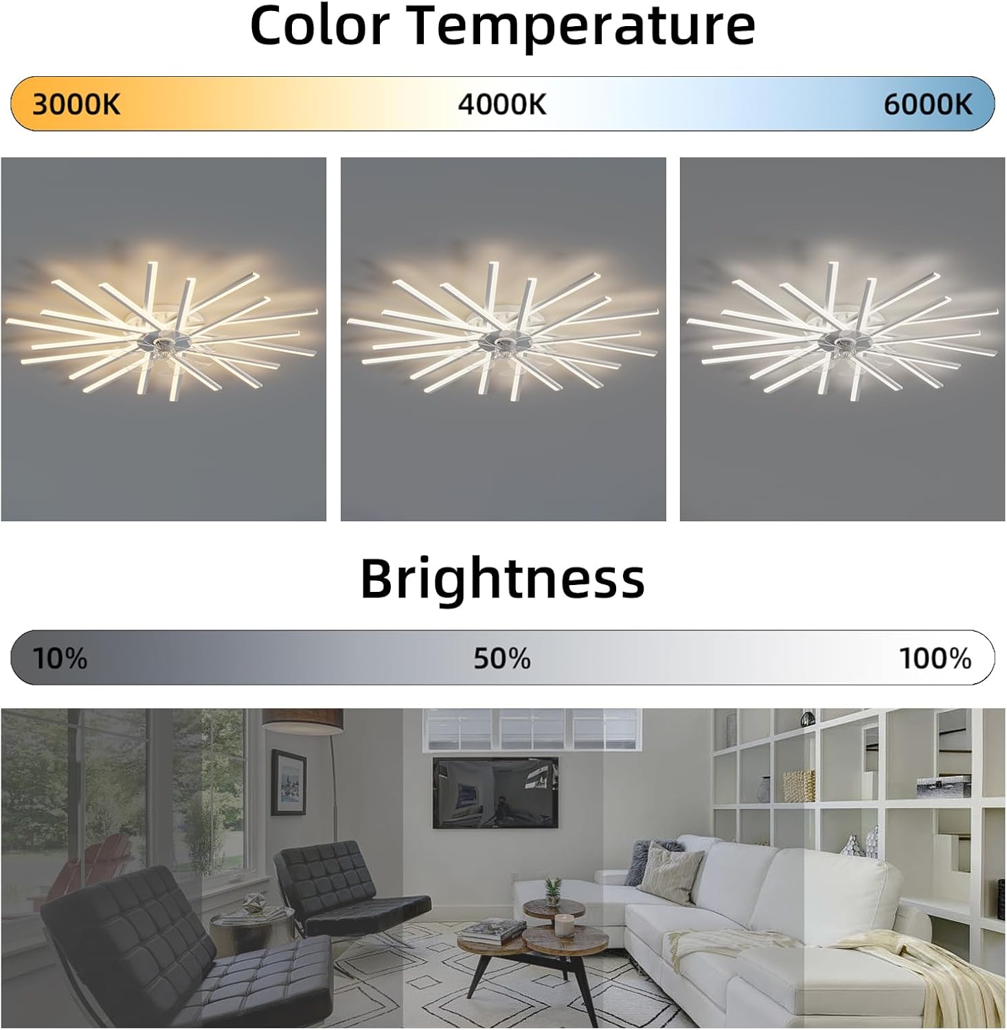 45 Inch Ceiling Fan with Dimmable LED Lights, Remote and APP Control, 6 Speed DC Motor, Reversible Airflow, 3 Color Temperature (White)