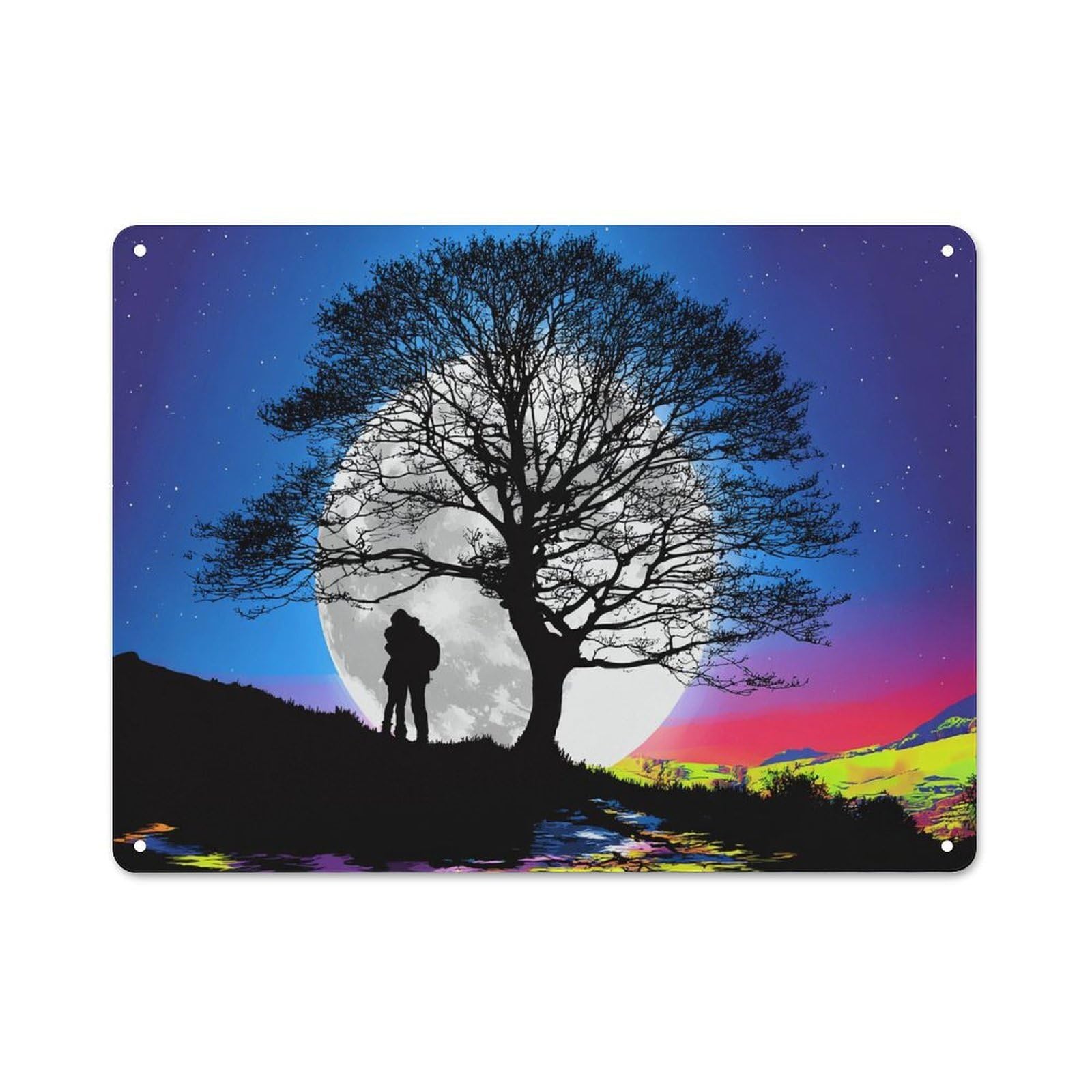 Junmoney Full Moon Silhouette Landscape Vintage Metal Sign 30X40cm, Vintage Cafe Wall Decor For Takeaway, Bar, Kitchen Or Counter Area
