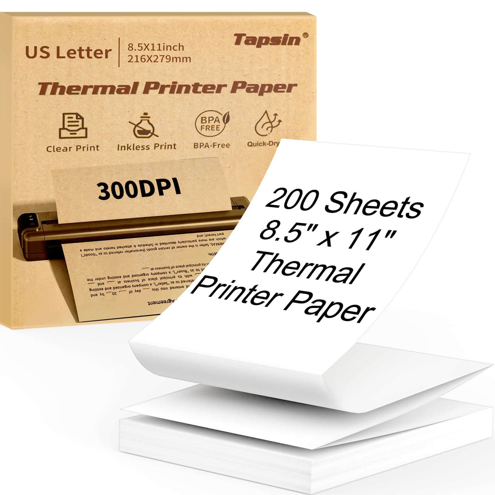Thermal Printer Paper 8.5 x 11 Inch, Quick-Dry US Letter Paper, Compatible with M08F M832 Portable Printer, Continuous Perforated Folding Paper, 200