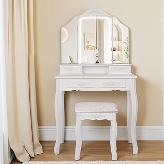 14 Home Office in Bedroom Ideas That Feel Separate 14 3-in-1 Makeup Vanity Desk with Tri-Fold LED Mirror, Charging Station (2 ...