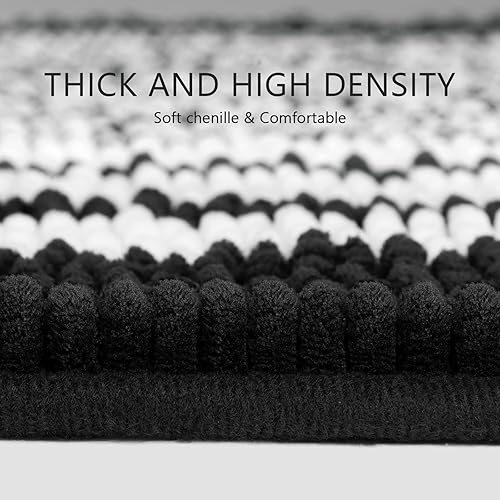 Miniatura 2 de Tindbea Bathroom Rugs Set 2 Piece, Extra Soft and Absorbent Fluffy Striped Chenille Bath Mat Rug Set, Non Slip Bathroom Floor Mat, Machine Washable
