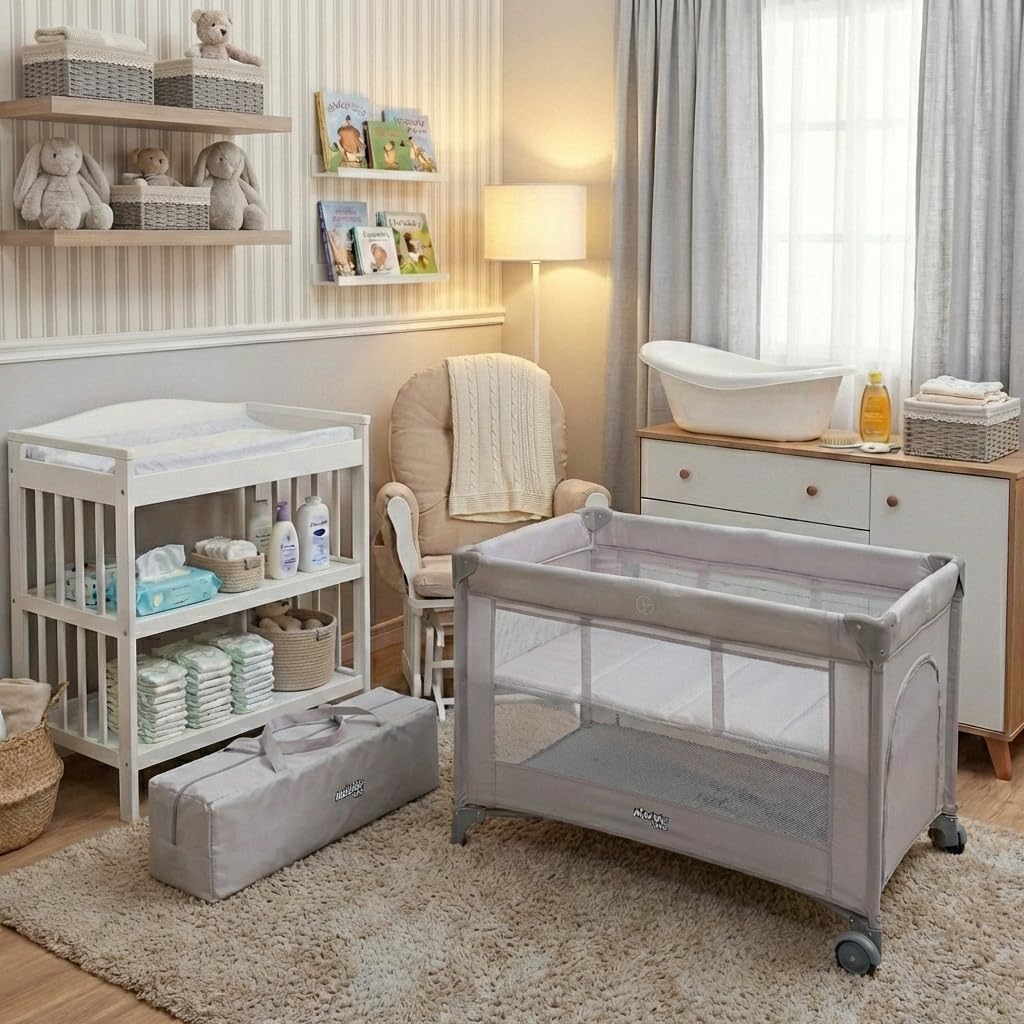 Berço Portátil Infantil Multifuncional Cercado com Mosquiteiro e Abertura Lateral Imagem do produto Berço Portátil Infantil Multifuncional Cercado com Mosquiteiro e Abertura Lateral