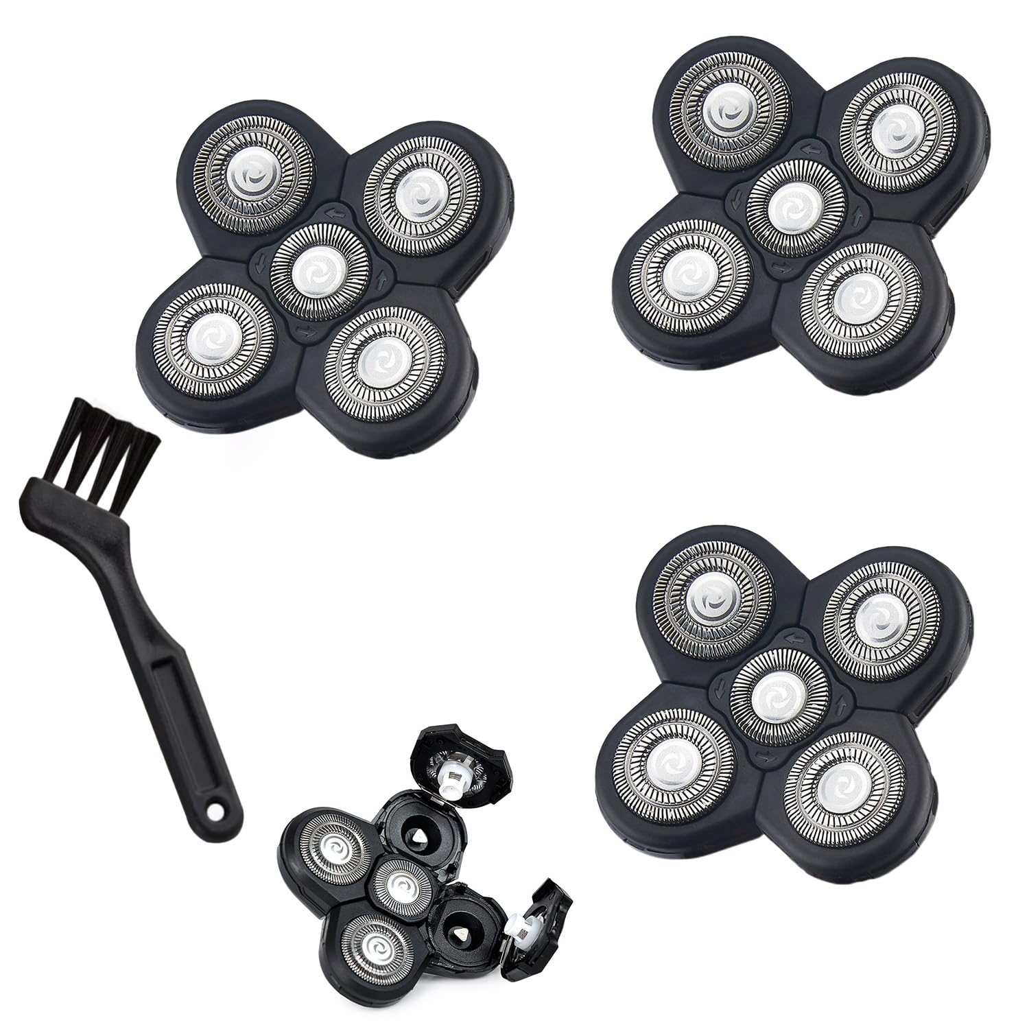 3 Pcs 5-Blade Universal Head Shaver for freebird replacement blades, Compatible with Freebird Shavers, Electric Shaver Refills for Bald Men with 1 Cleaning Brush (3 Pack)