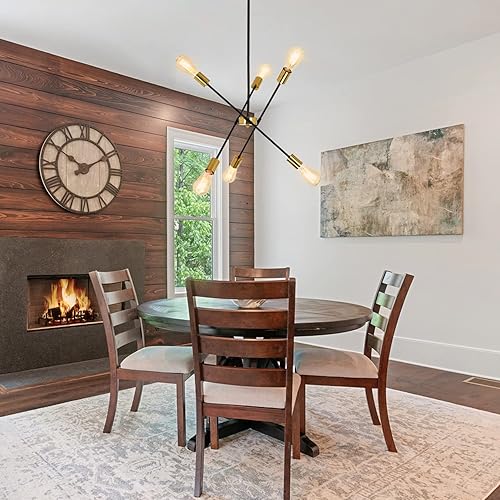 Miniatura 8 de Candelabro Sputnik moderno de mediados de siglo, 6 luces, candelabro negro y latón, lámpara colgante contemporánea para sala de estar, comedor,