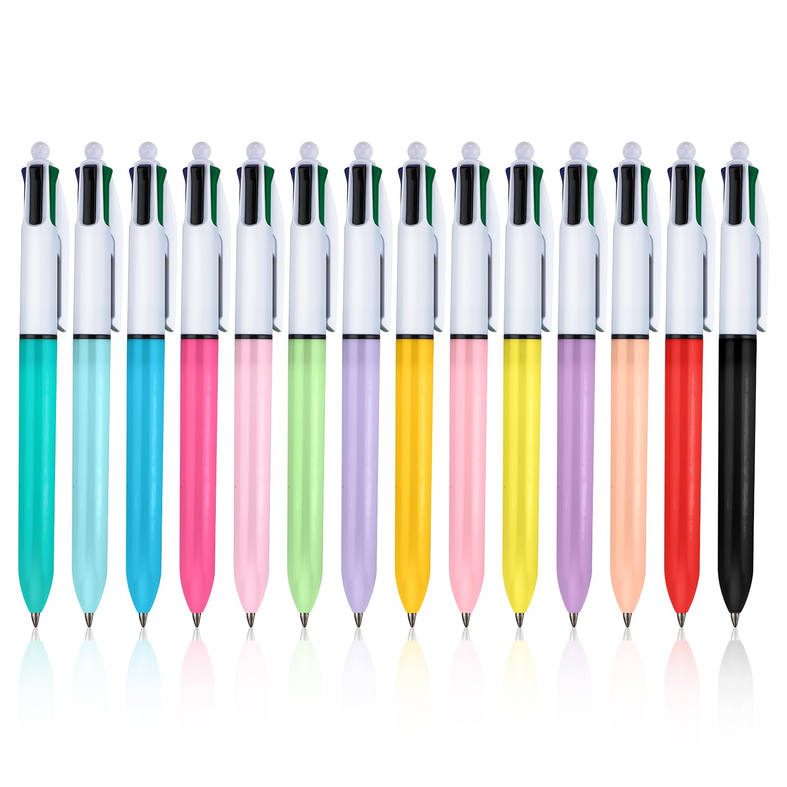 Aihoom 14PCS 4-in-1 Multi Coloured Ballpoint Pens, Multi Colour Pen Set for School, Office, Students, Smooth 1.0mm Writing, Multicolour 4 Colour Pens All-in-One Retractable Multi Pens