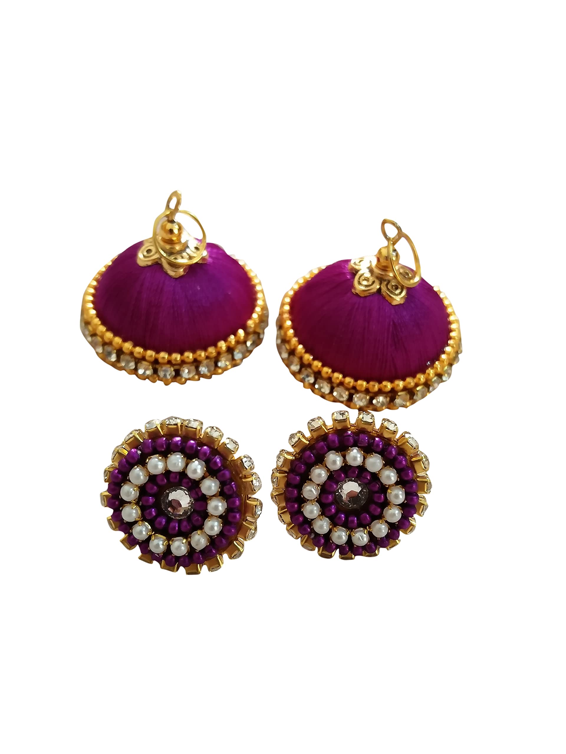 Yaalz Silk Thread Beautiful Trendy & Elegant Bridal/Festival Wear Pair Of Of Quilling Stud Weightless Silkthread Jhumka Earrings For Women/Girls/Kids In Purple Colors In Medium Size (B0BMB5JQWR) Amazon Price History, Amazon Price Tracker