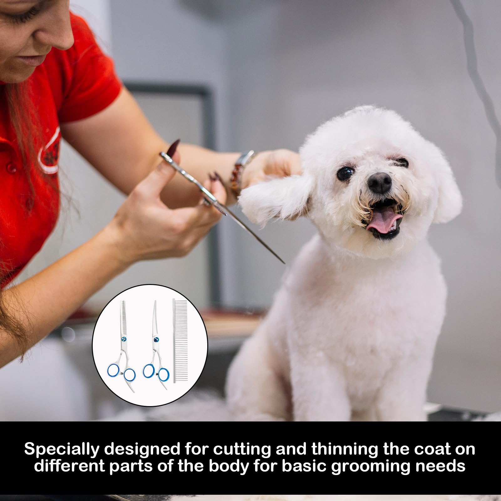 3er-Pack Hundeschere,Gebogene Hundepflegeschere,Edelstahl Hundeschere Gebogen,Effilierschere Hund,Schere Hundehaare Schneiden,Geeignet FüR Hunde,Katzen Und Haustiere,Mit Haarschneideschere Blau,3 In 1