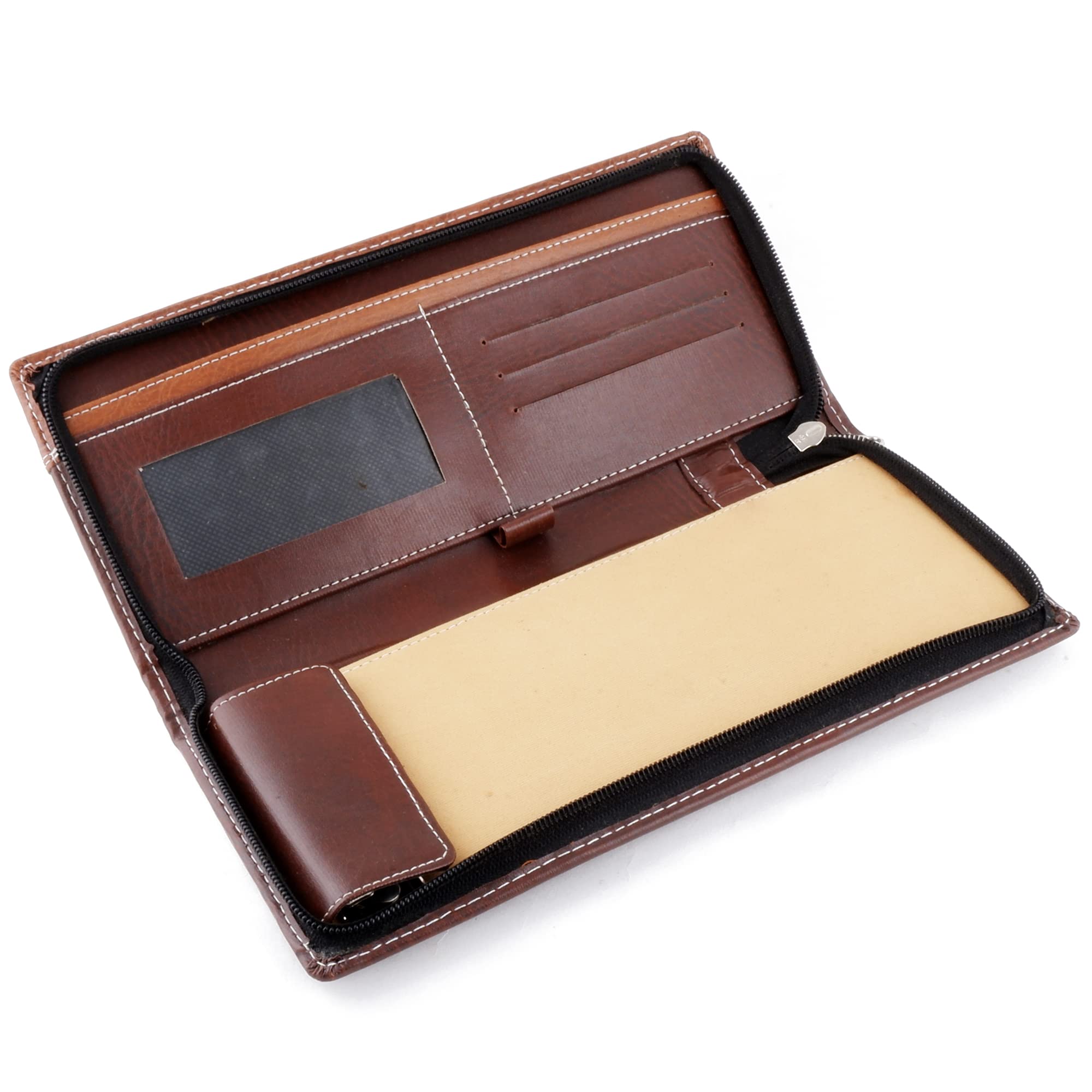 Asraw PU Faux Leather Expanding and Multiple Cheque Book for Cards, Passbook & Chequebook - Chequebook Cover, Passbook Cover, Documents Holder for Office & Home Use (Brown)