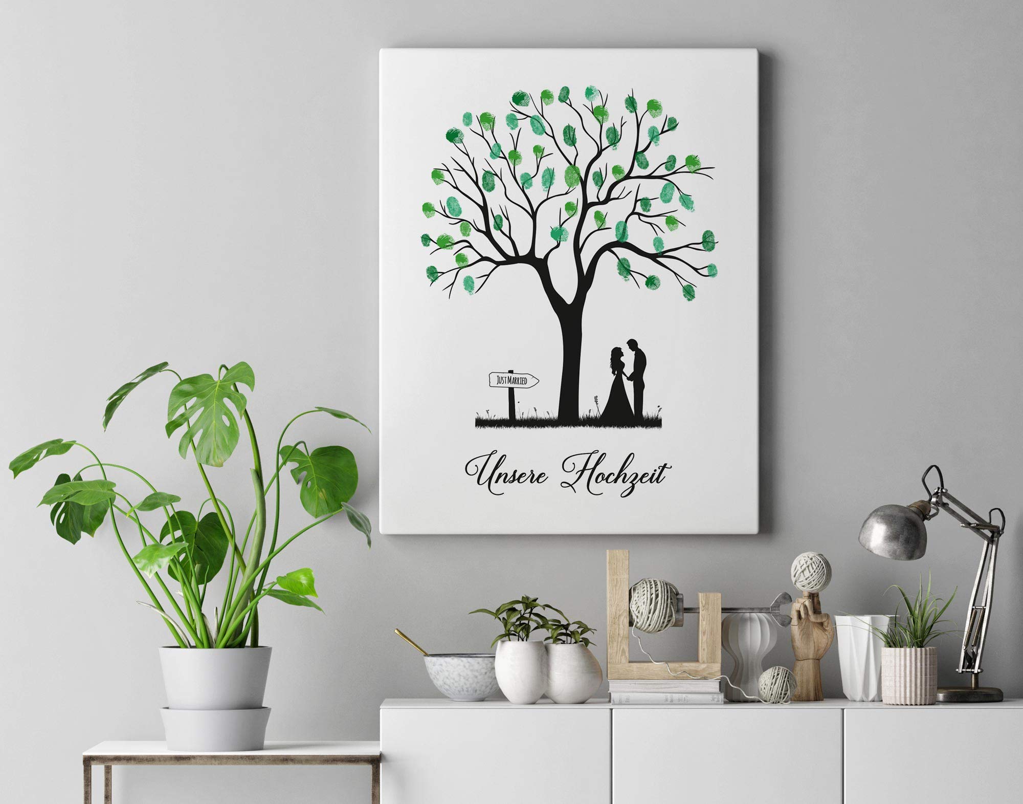 Wedding Tree Leinwand zur Hochzeit, Fingerabdruckbaum als Gästebuch (30x40cm, inkl. Stift + Stempelkissen)