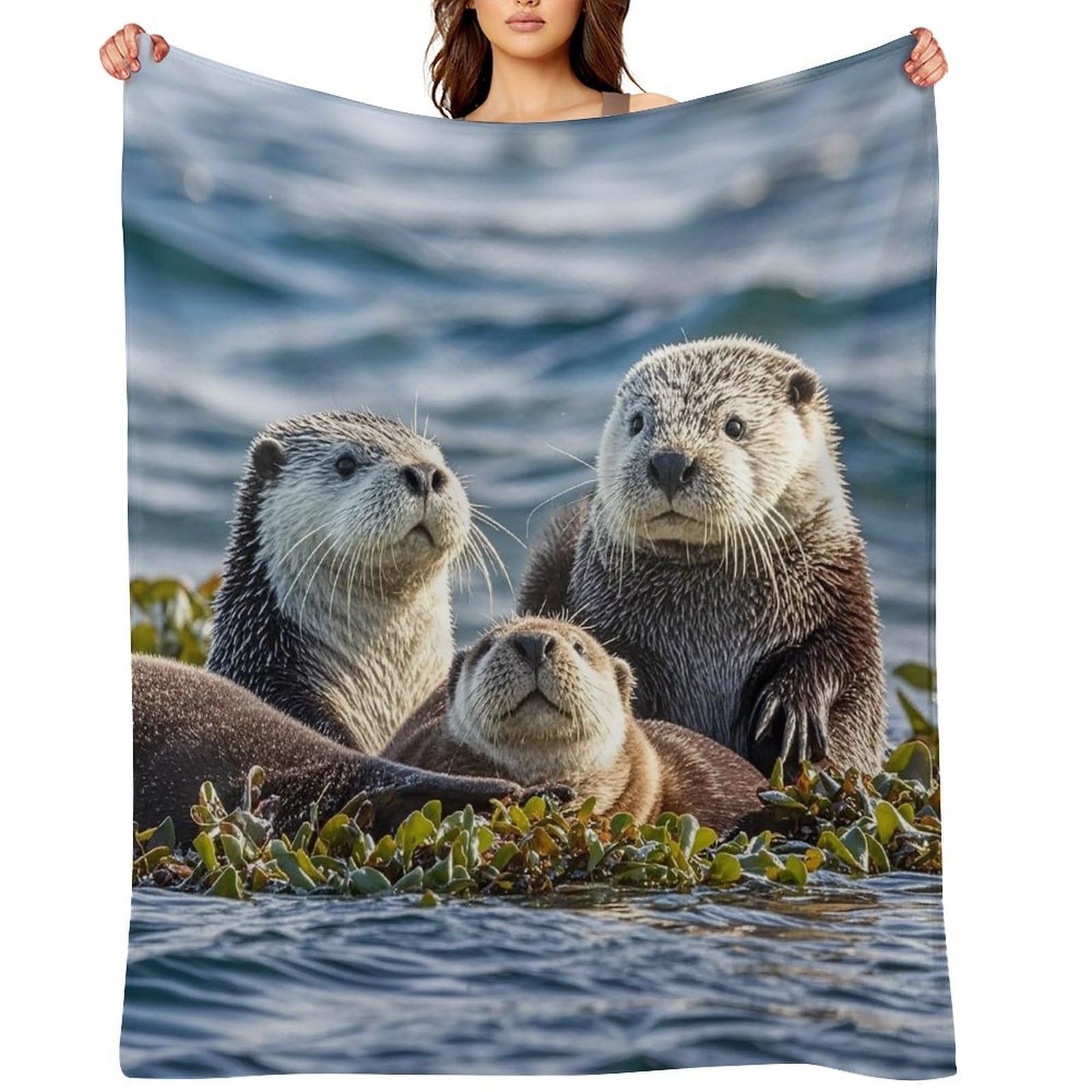 Flannel Sea Otters Throw Blanket for Couch Super Soft Fuzzy Cozy Flannel Blankets No Shed No Pilling FAnti-Static Winter Bed Blanket Decorative and Giftable Blankets