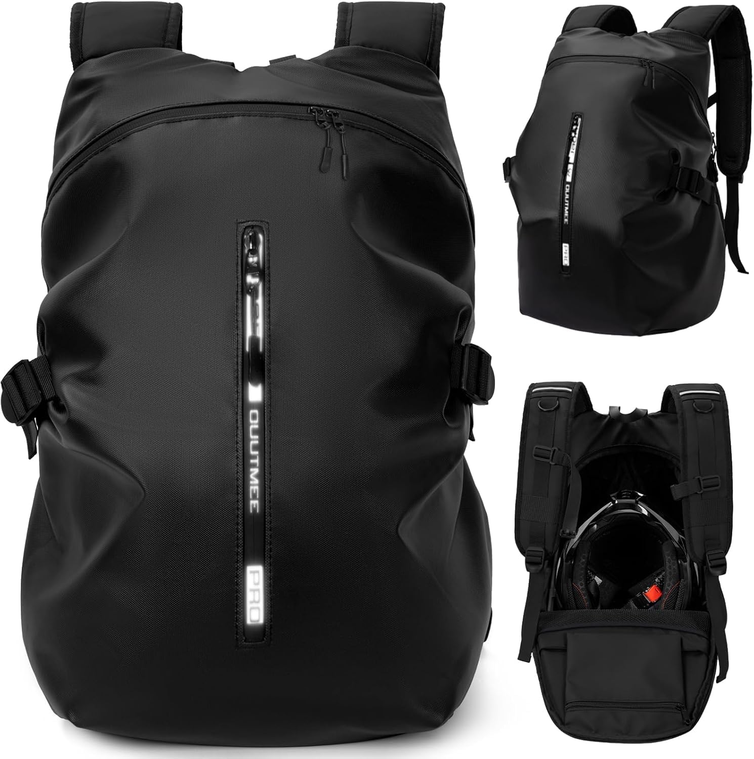 OUUTMEE Helmrucksack für Motorrad, Radfahren, wasserdicht, reflektierend, Helmtasche für Herren, große Kapazität, Schwarz