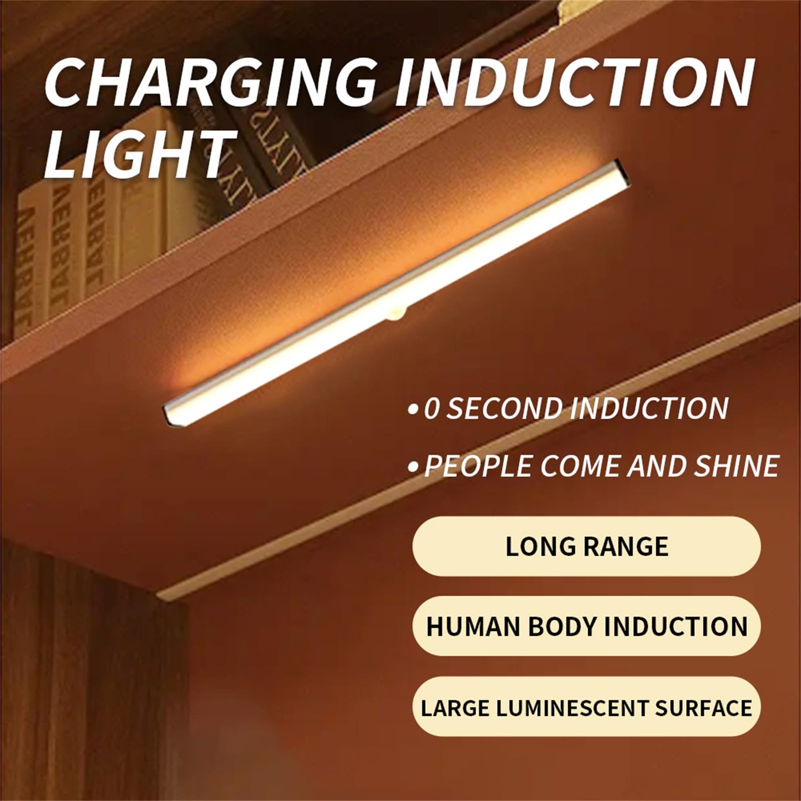 Aplique de Pared para Interiores con Sensor de Movimiento, Luces Recargables para Debajo de gabinetes de Cocina, Tira Larga, para armarios, armarios, cocinas, escaleras, pasillos (luz Blanca, 50 cm)