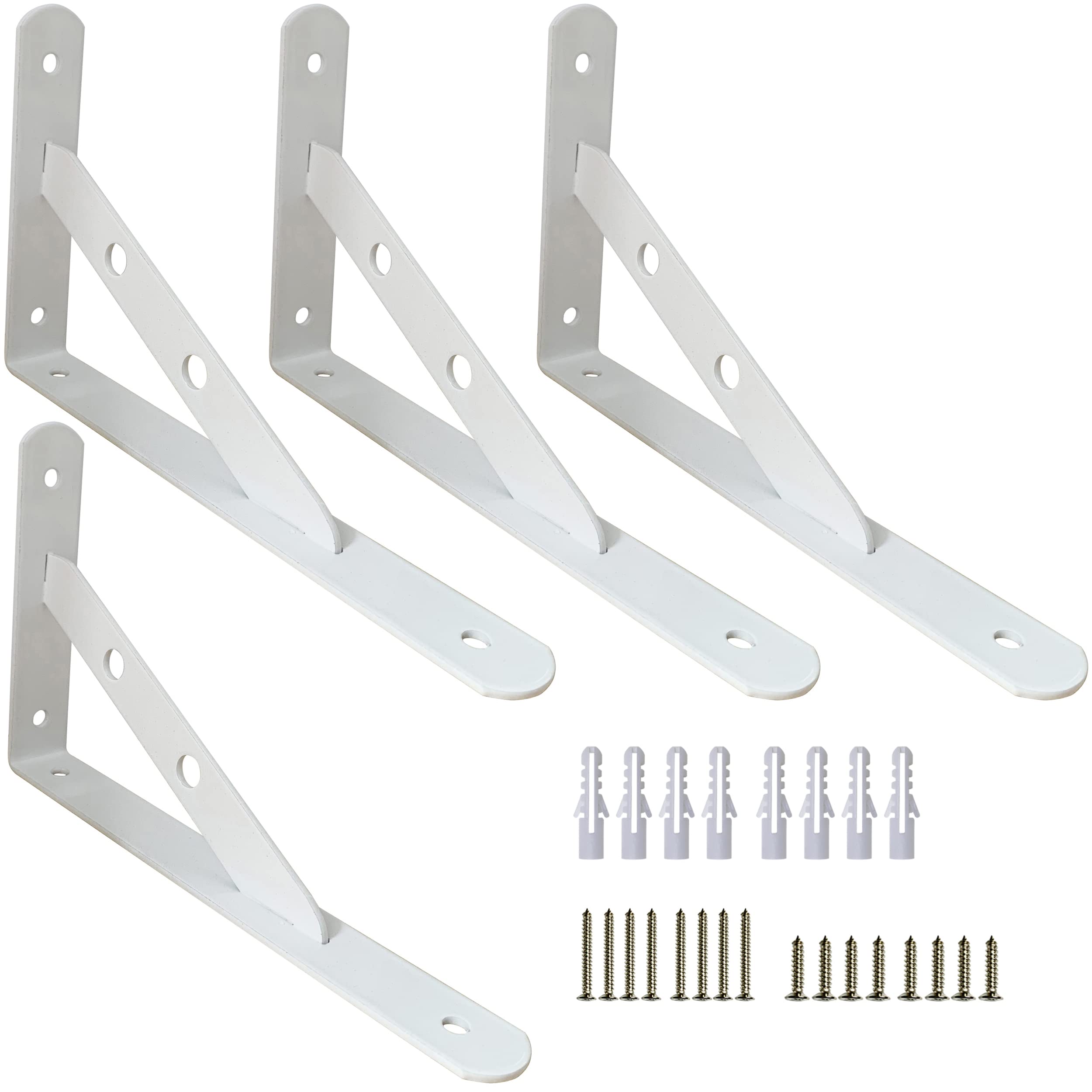 Heavy Duty Shelf Brackets Right-Angle Wall-Mounted Shelf Bracket Triangle Shelf Brackets Heavy Duty Shelf Supports Right Angle Metal Shelving Brackets (White, 8")