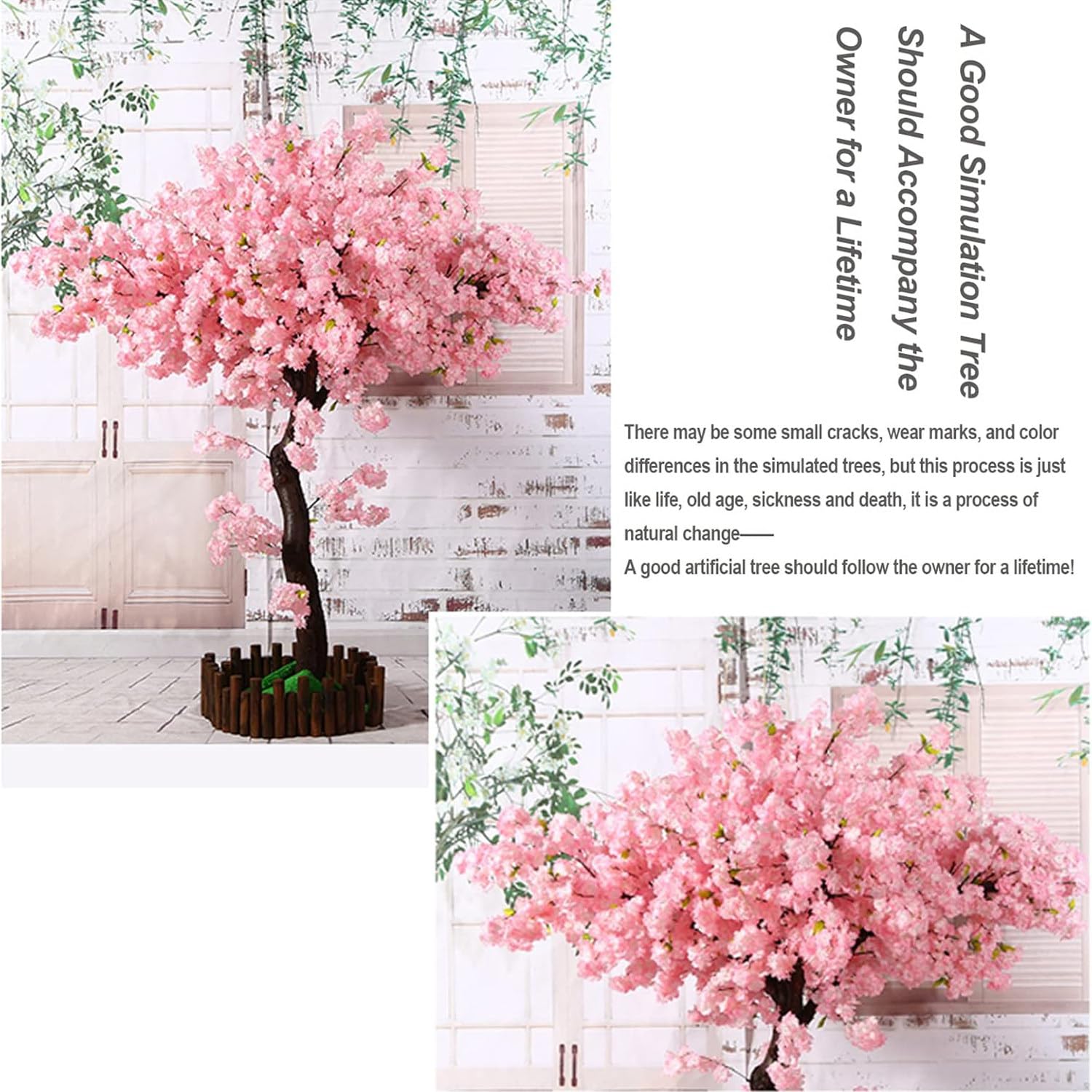 Albero Di Ciliegio Artificiale Con Foglie, Ciliegio Fatto A Mano, Albero Di Ciliegio Artificiale Albero Dei Desideri Finto Rosa, Albero Di Ciliegio Finto Fatto A Mano, Fiori Rosa,Round-1.5x1m