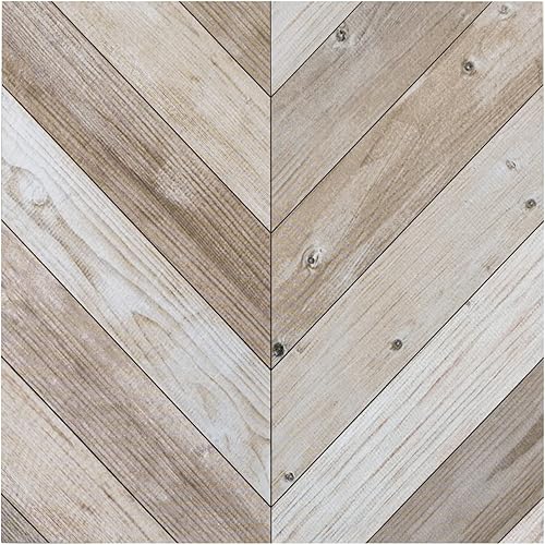 Achim Home Decor - Azulejos de vinilo autoadhesivos retro de 12 pulgadas, 20 azulejos de 12 x 12 pulgadas, patrón de cheurón blanqueado, despegar y