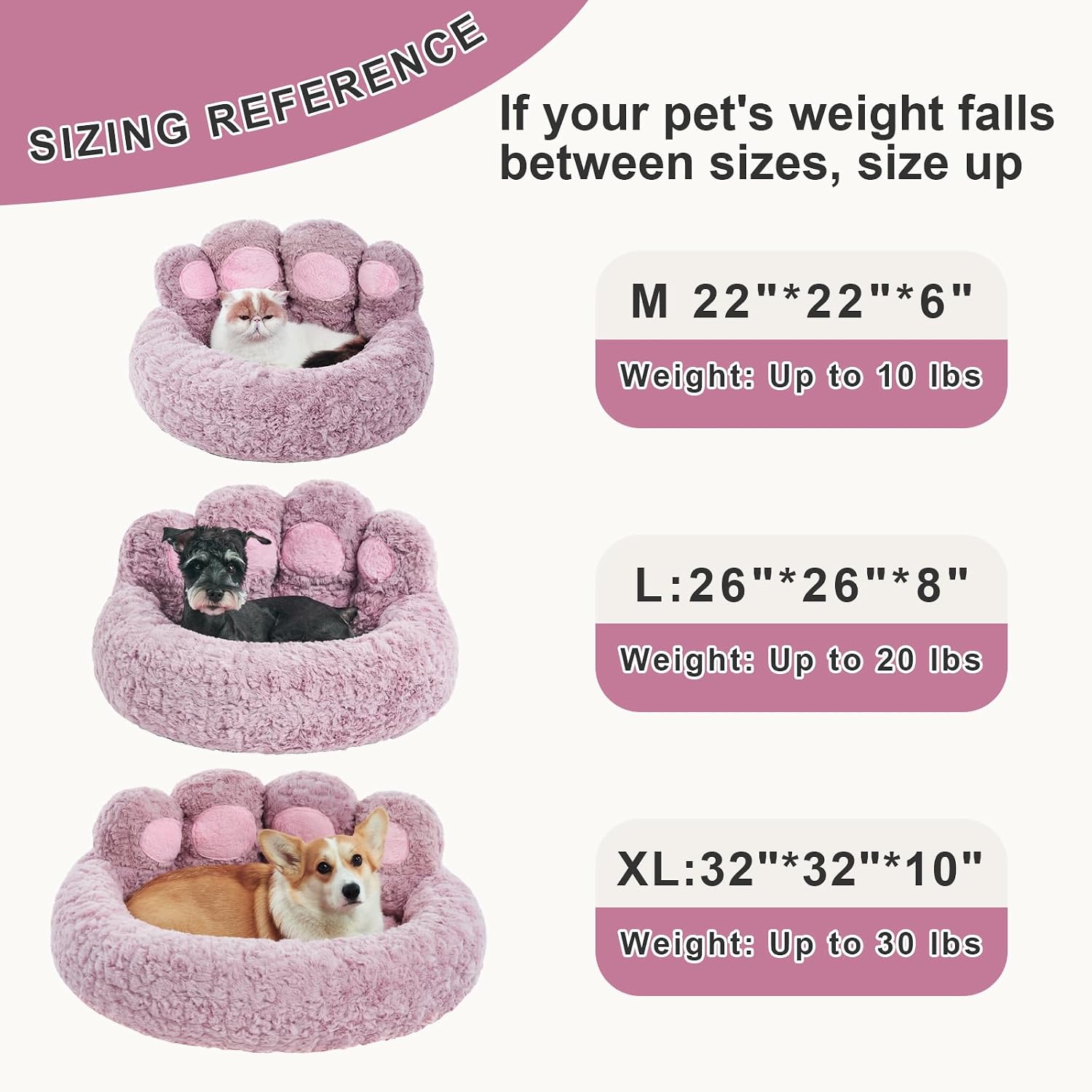Jiupety Paw Shape Calming Pet Bed, Plush Faux Fur Donut Bed for Dogs & Cats, Machine Washable, Non-Slip Bottom, Medium (22"×22"×6"), Purple image 5