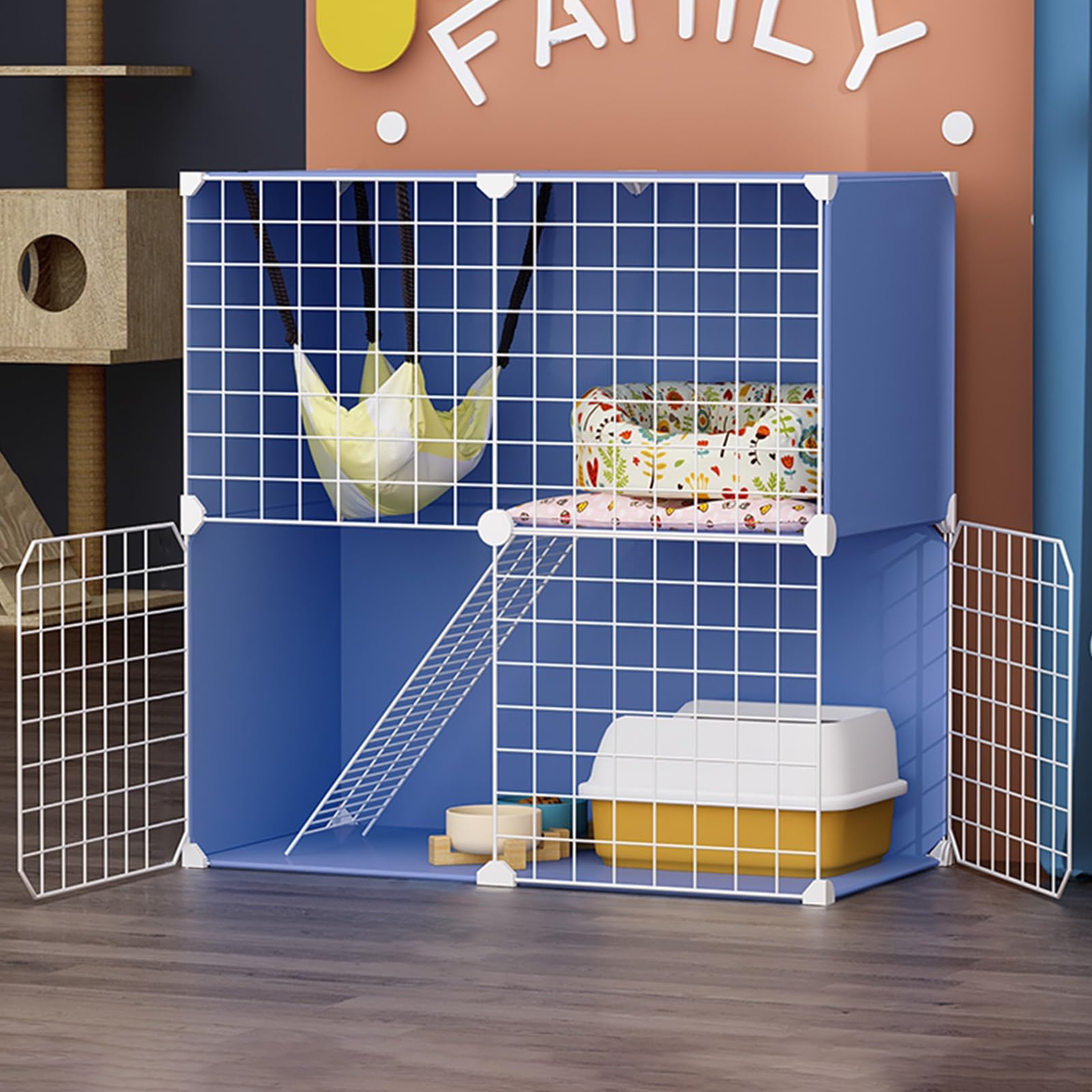 Cage pour chat violette de 71x35 cm avec parc d'intérieur spacieux en métal