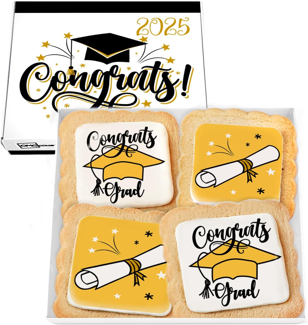Graduation Cookies Gift Basket Box 2026 | Individually Wrapped | 4 Pack | Congratulations Congrats Grad for Women Men Kids | Food Gift | Nut Free | Kosher Dairy