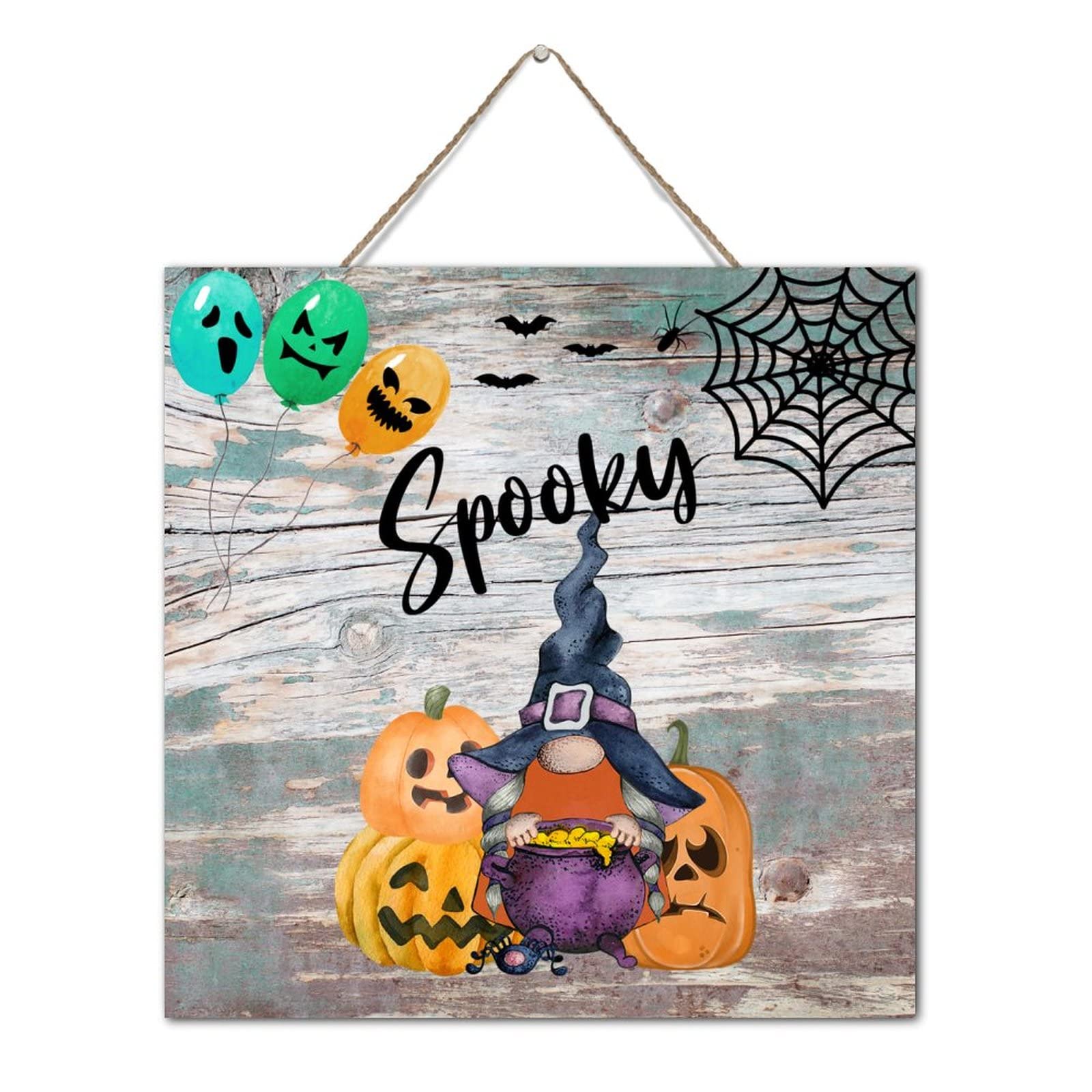 Plaque Halloween en bois et gnomes bienveillants pour fêter l'automne