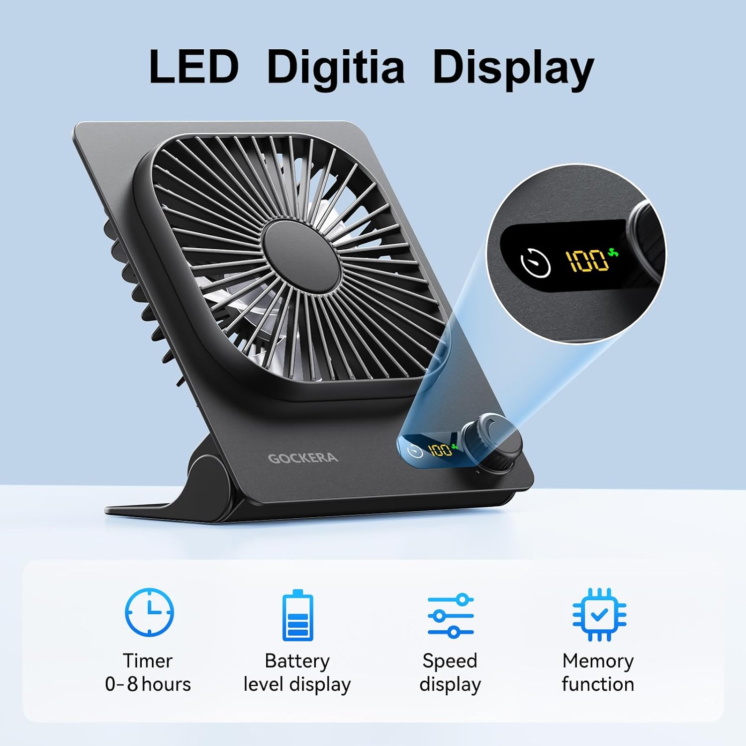 Desk Fan, 6.61''Ultra-thin Battery Powered Fan with Powerful Wind,100 Speeds Adjustable&Digital Display,Timer,Ultra-quiet Small Portable Fan for Bedroom,Office,Travel (Black and Black, 5000mAh)