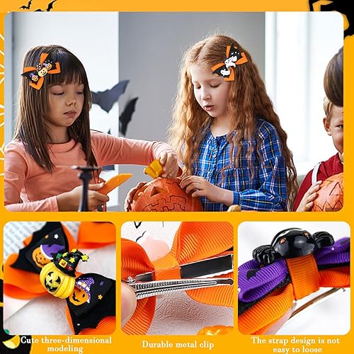 Miniatura 5 de Lazos de Halloween para el cabello, lindos accesorios para el cabello de dibujos animados para mujeres, niñas, niños, calabaza, fantasma, araña,