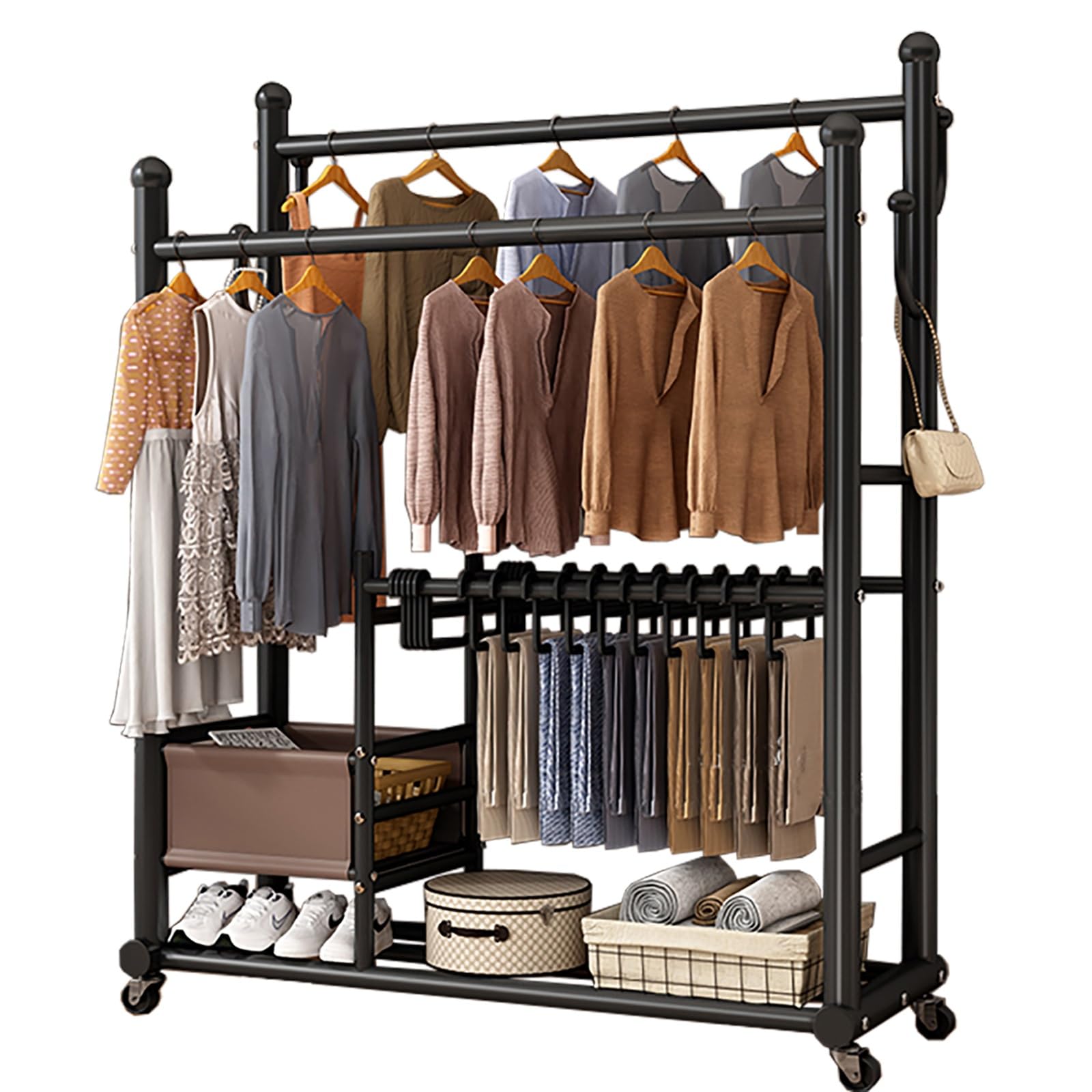 Portant portable pour buanderie et chambre à coucher double tringle 120cm
