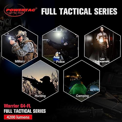 Miniatura 8 de Powertac Warrior G4-FL - Linterna táctica de mano de 4200 lúmenes (haz ancho), linterna de mano de alto lúmenes, impermeable, linterna recargable