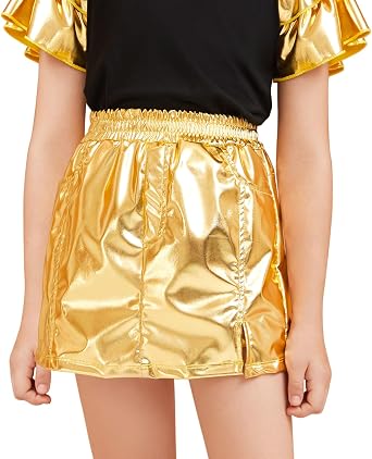 Perfashion Girls Metallic Skort High Waisted Stretchy Metallic Wrap Skirt Shorts Trendy Asymmetrical Skort 4-13Y