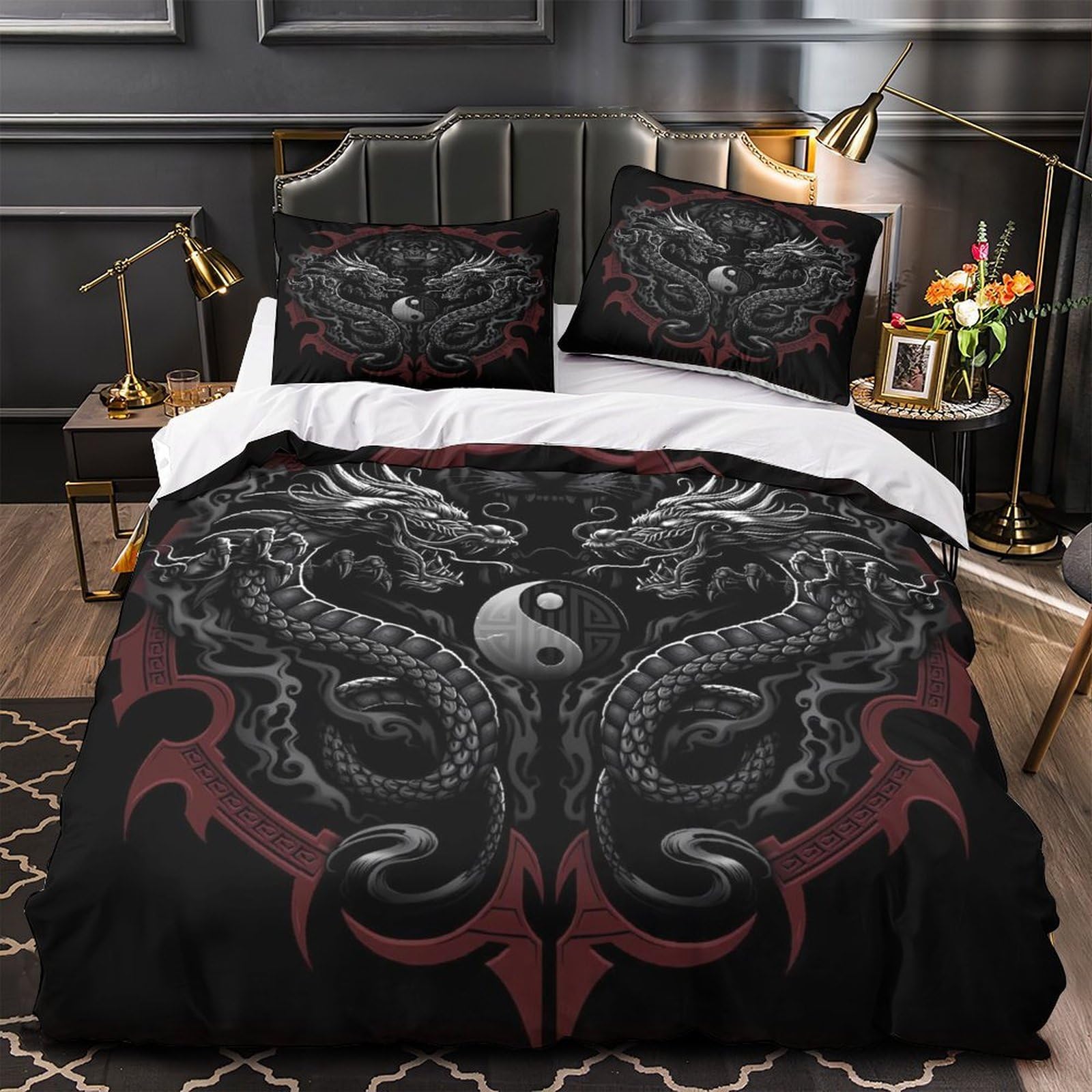 Parure de lit tigre dragon yin-yang en microfibre douce 140x200 cm