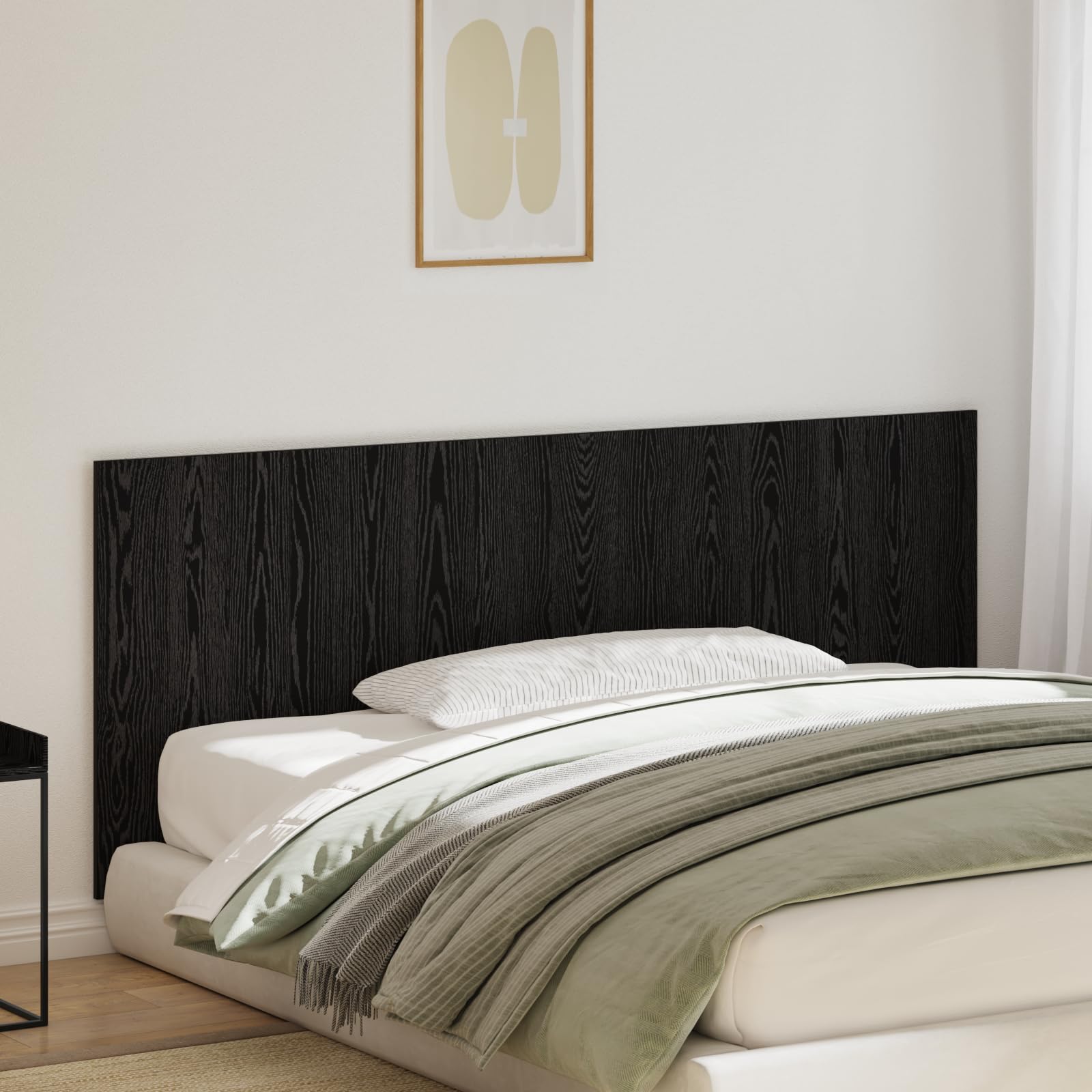 Tête de lit Chêne Noir 200 x 1,5 x 80 cm Matériau en bois massif Tête de chambre à coucher Design élégant Décor moderne Lignes élégantes Durable Tapis facile à monter Tapis