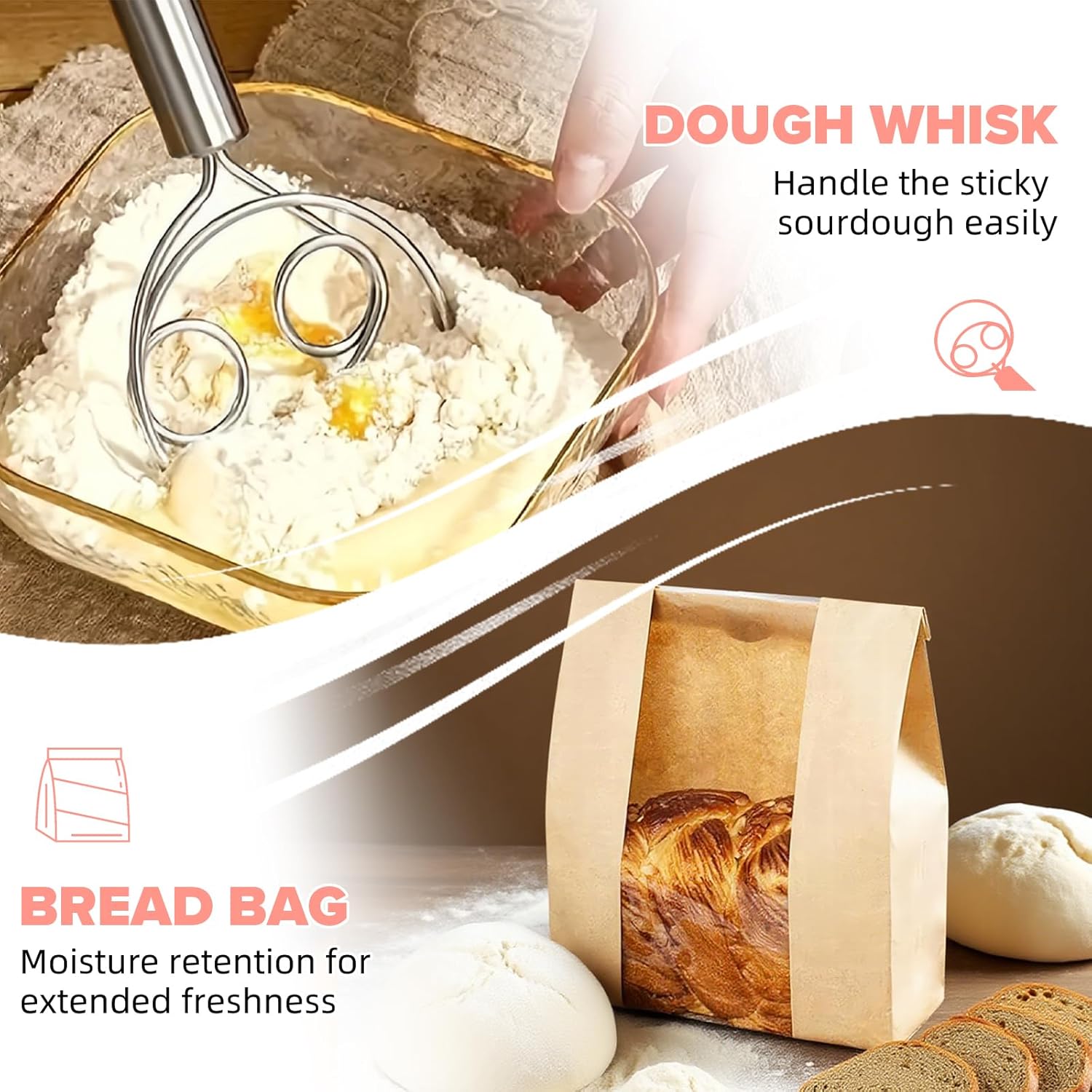 RYTOXILO Sourdough Starter Kit, 15 Pcs Sour Dough Bread Baking Supplies for Beginners with 24 Oz Glass Starter Jar, Complete Bread Making Set with Silicone Banneton Proofing Basket, Baking Accessory
