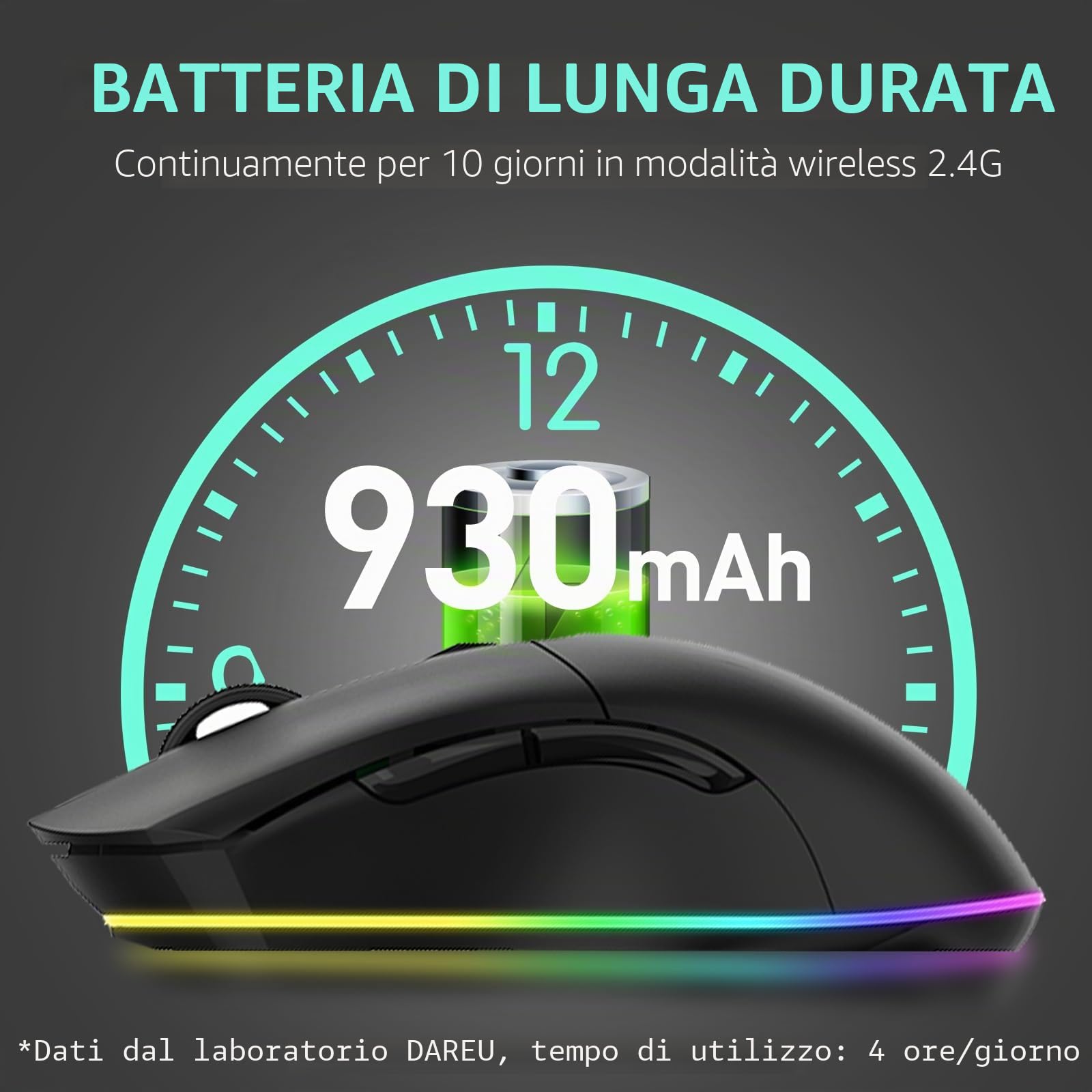 DAREU EM901X Gaming Mouse da gioco wireless con dock di ricarica RGB ricaricabile, 12K DPI, 6 pulsanti programmabili, sensore ad alta precisione [300IPS] [1000Hz] per PC Notebook Mac