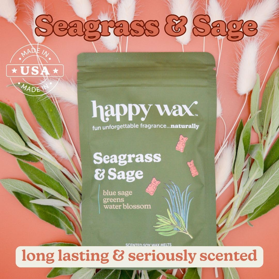 Happy Wax Spa Scented Wax Melt Collection with Three Opalescent Glass Storage Jars - Non-Toxic & Pet Safe -Includes 6 Total Oz: Seagrass & Sage, Lavender Chamomile and Eucalyptus Spearmint