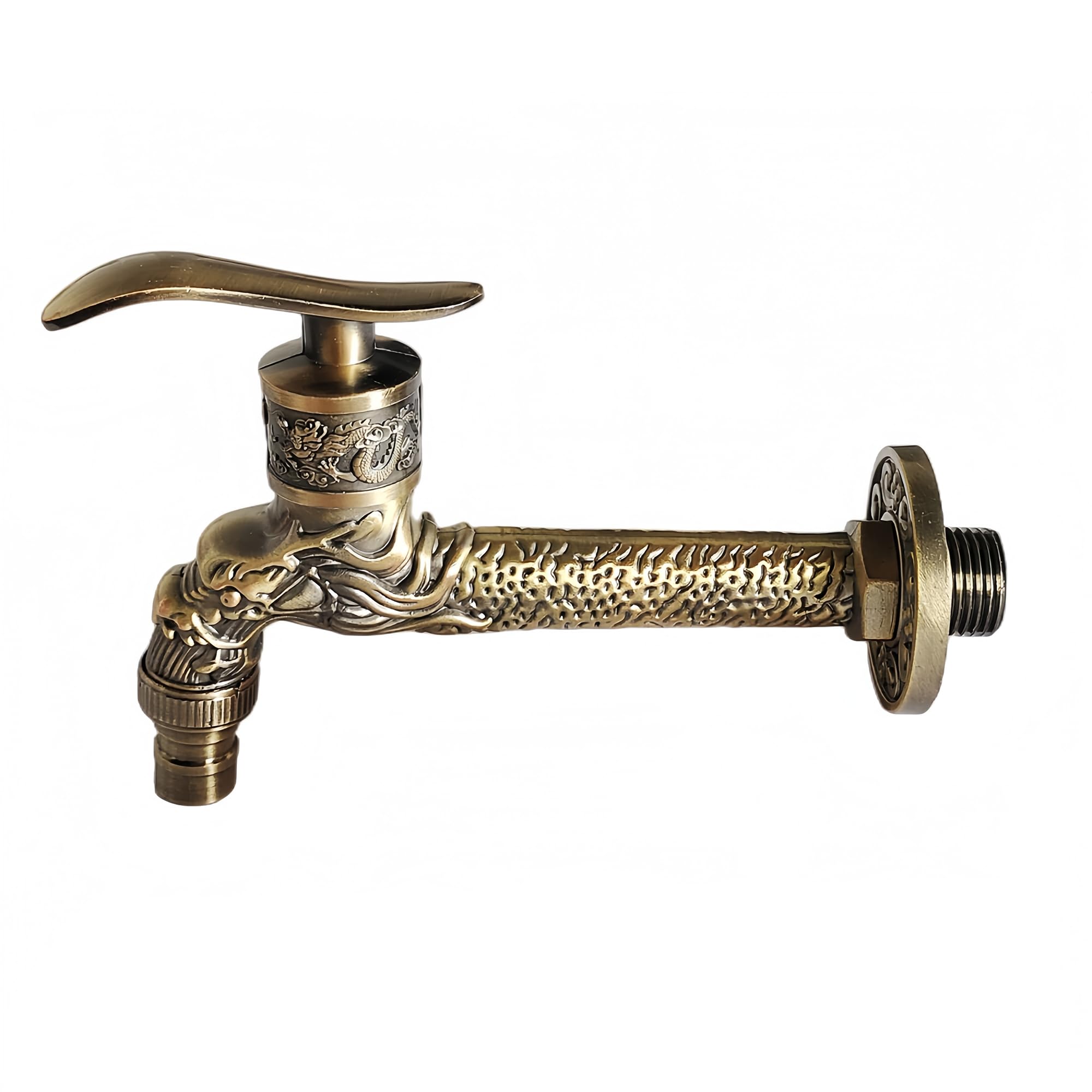 KPYFANTAP Grifo Exterior Pared Vintage, Grifería Antiguo Jardín Decorativo, Grifo Dragón de Mural Rusticos para Fregaderos Lavabo Lavandería Baño Mop Piscina Garden, Mango Largo