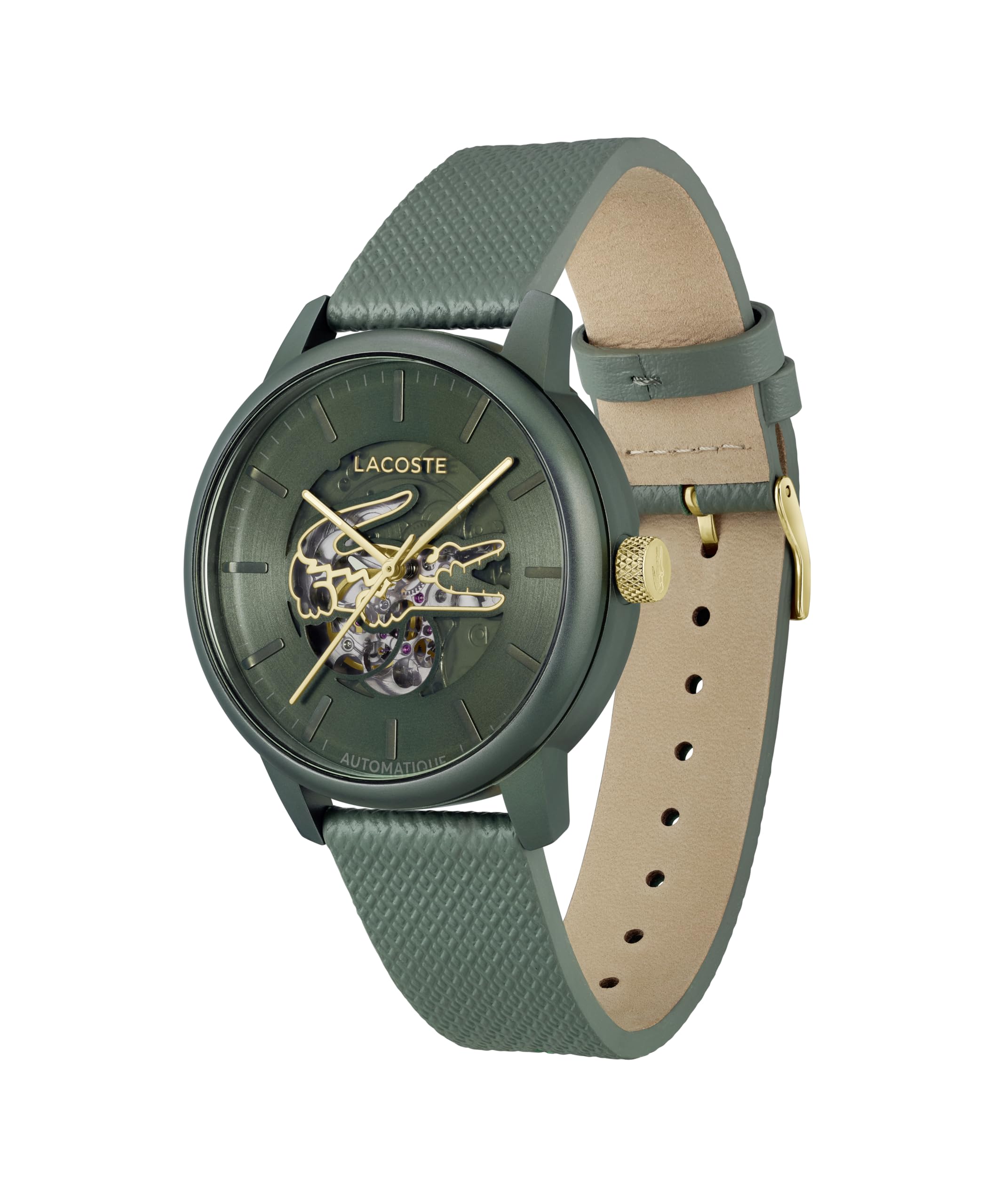 Lacoste.12.12 Men's Automatic Watch - Sporty Leather Strap - Water Resistant up to 5ATM/50 Meters - Self-Winding - Premium Fashion Timepiece - Gift for Him - 44mm