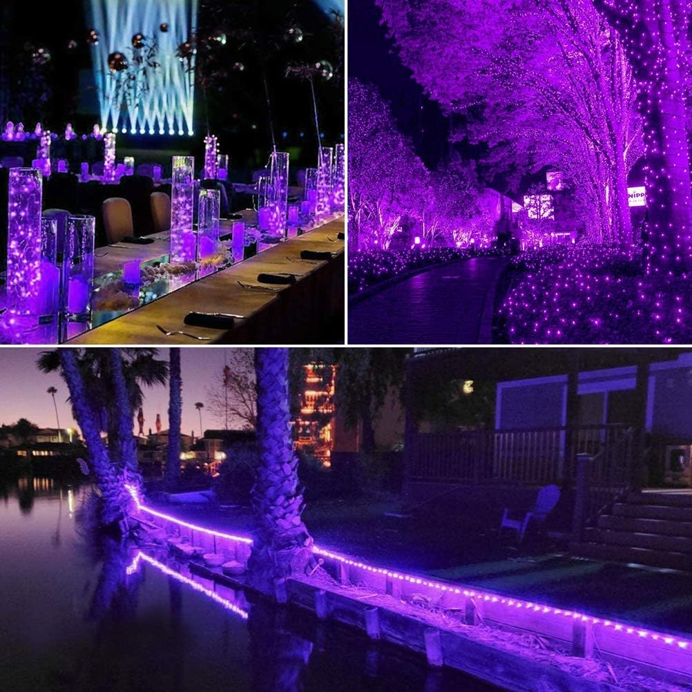 Baimo 2 Pack 100 LED 8 Modes Battery Operated String Lights, 33ft Remote Control Timer Waterproof Silver Copper Wire Fairy Lights for Christmas, Garden, Patio, Indoor Outdoor (Purple)