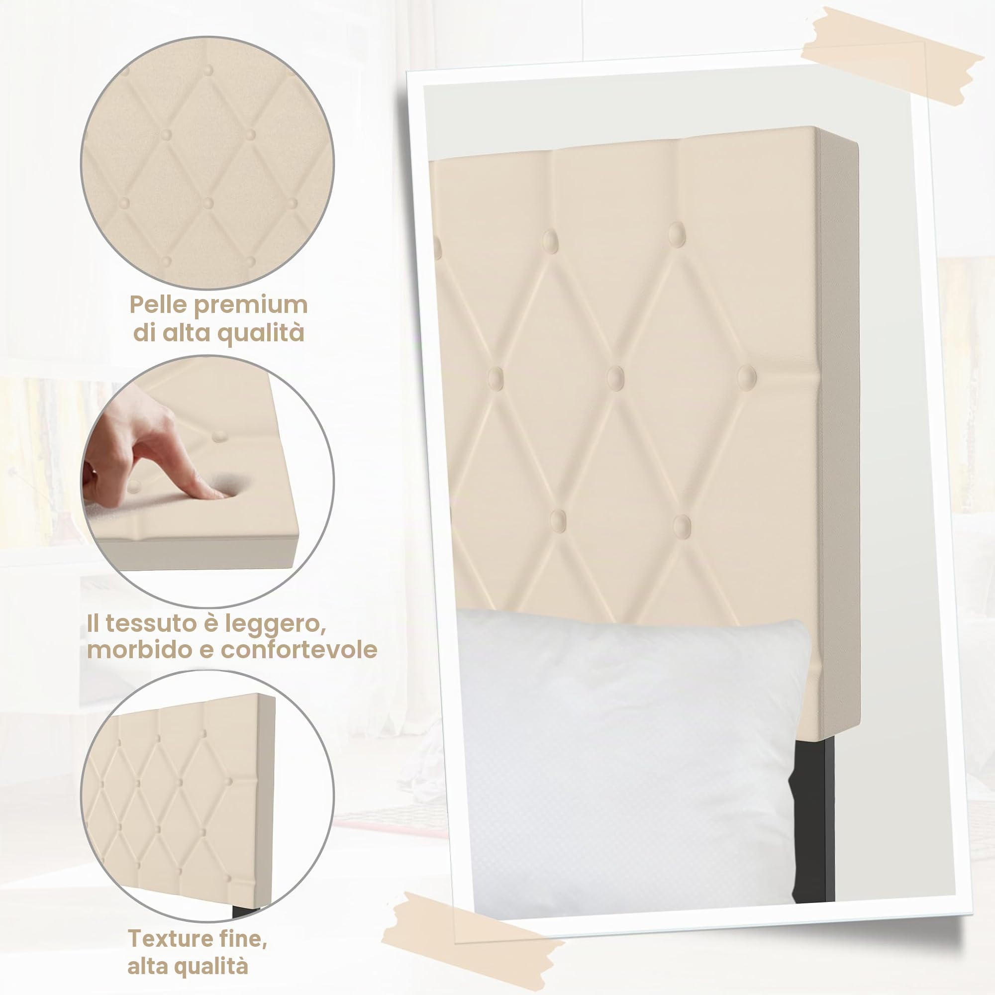UISEBRT Letto imbottito 160 x 200 cm - Telaio con bottoni e testiera imbottita in ecopelle - Supporto in legno - Letto matrimoniale moderno