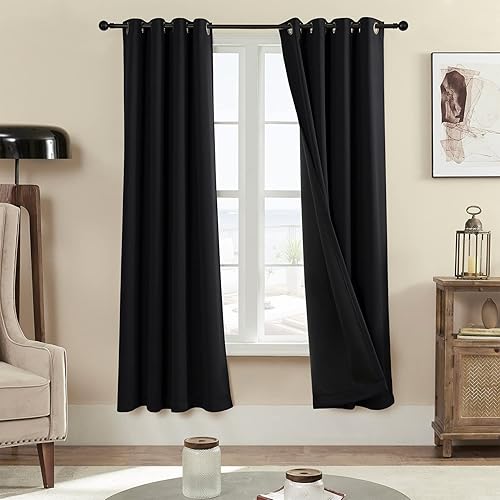 Miniatura 93 de Rutterllow - Cortinas 100% opacas, paneles de cortina con ojales, aislamiento térmico y bloqueo de luz para habitación y sala de estar, (2 paneles