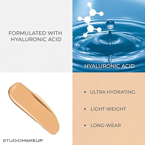 Miniatura 3 de STUDIOMAKEUP Base de maquillaje impecable con ácido hialurónico para hidratar la piel (sombra suave de mocha)  Base hidratante radiante para piel