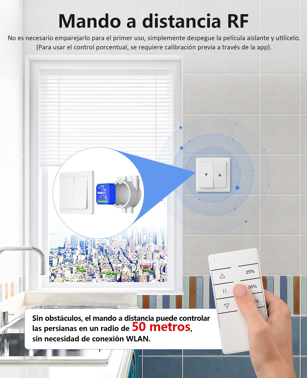 YOMOGI Módulo de Persiana Enrollable, Interruptor de Persianas Conectada con Mando a Distancia RF, Módulo WiFi Compatible con Alexa Google Home para Control de Porcentaje, Control por Voz (1)