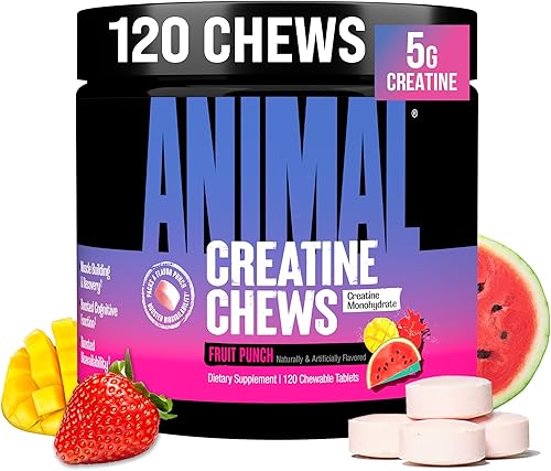 Masticables de creatina Animal - Tabletas de creatina monohidratada mejoradas con AstraGin para mejorar la absorción, sal marina para aumentar los
