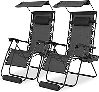 Vista 10 de Athena Collection Zero Gravity - Juego de 2 sillas de salón para exteriores con toldo y toldo de 29 pulgadas de ancho, sillas reclinables