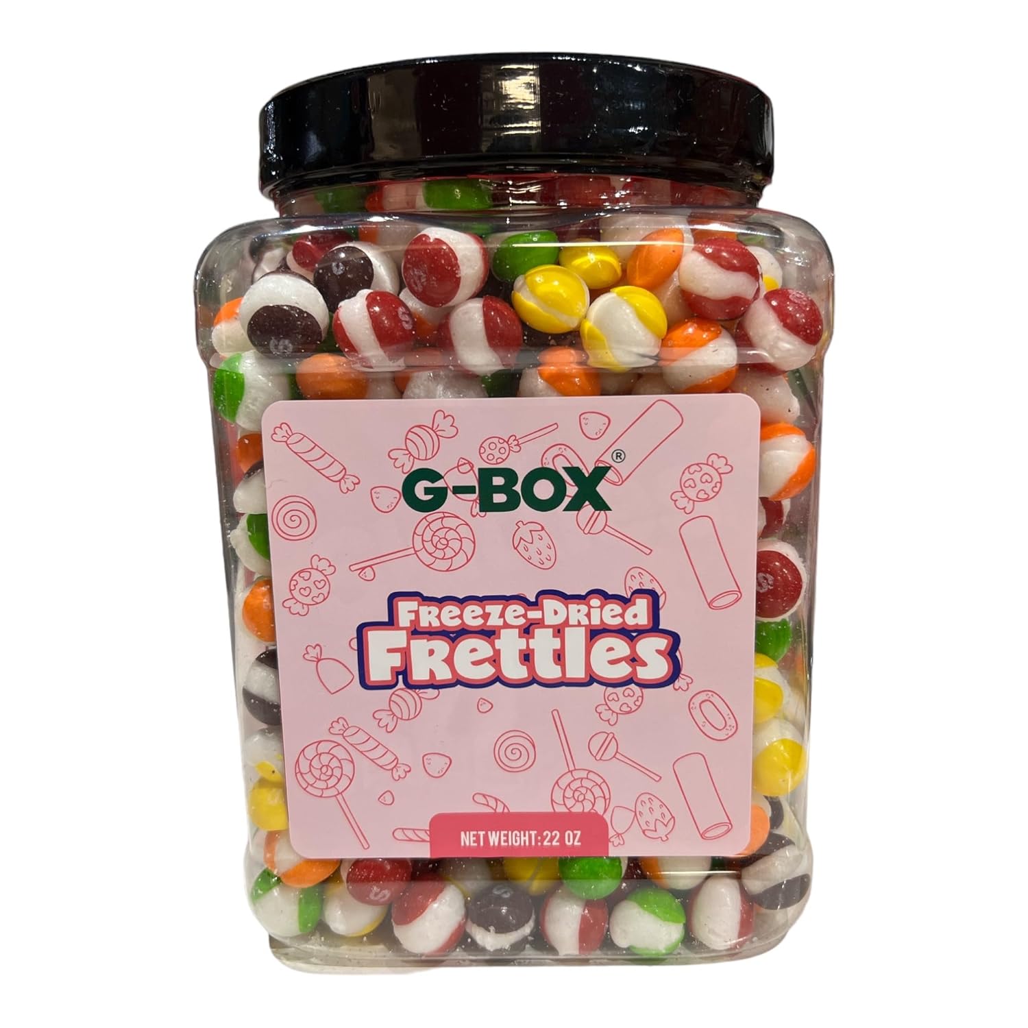 G-BOX 22 OZ Freeze Dried Candy Frettles, Premium USA Made Delightful Crunchy Fruity Flavorful Burst, TikTok Trend Items, Freeze Dried Skittles, Air-tight Sealed in a Grip Jar