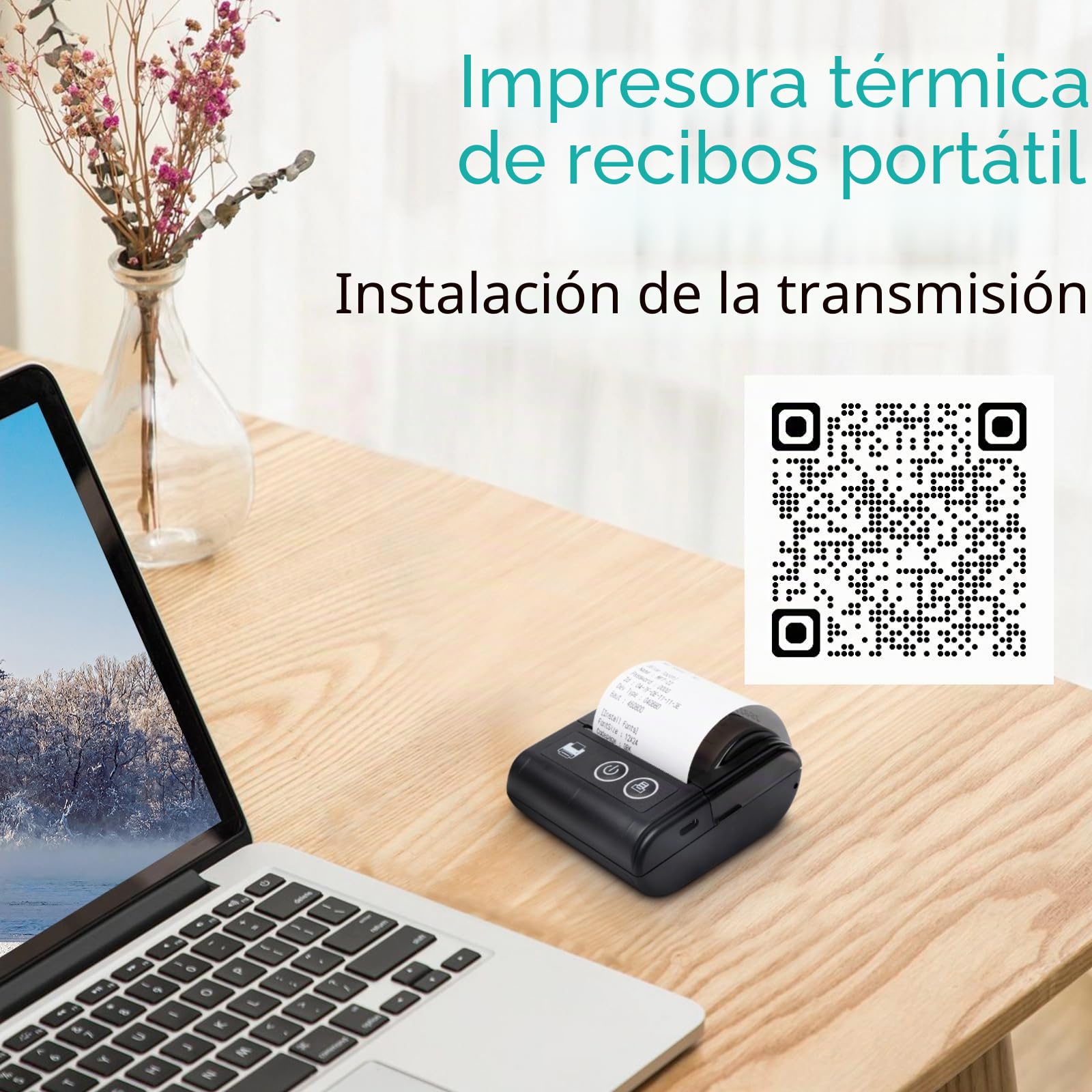 Impresora de Recibos Térmica Portátil Mini USB y Conexión BT de 2 Pulgadas 57mm, Impresora Inalámbrica de Alta Velocidad con 1 Rollo de Papel Incluido, Compatible con iOS, Android, Windows para Ventas