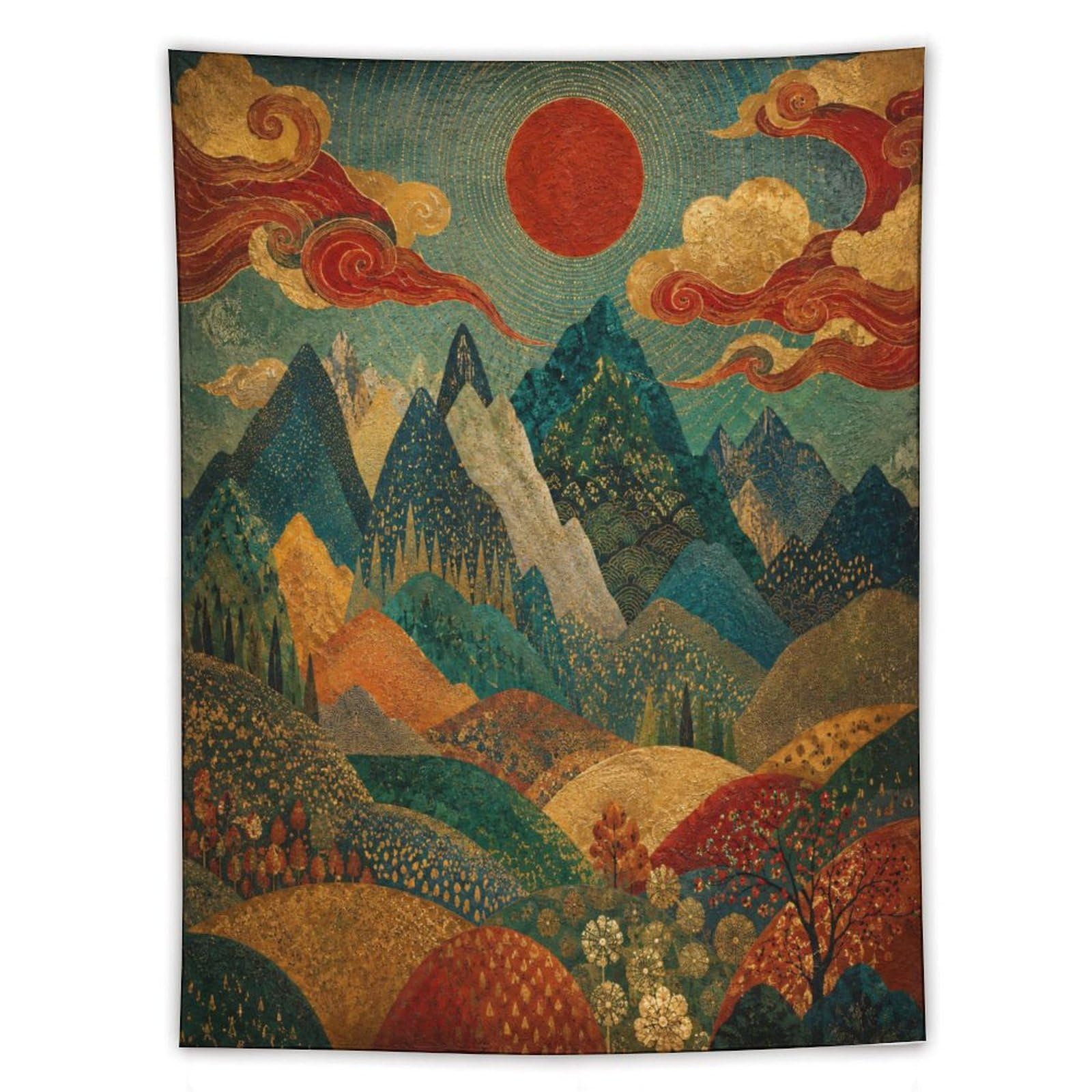H3B8U2Y5 Mountain Valley Sunrise Wall Tapestry, Ukiyo-e, Reading Corner