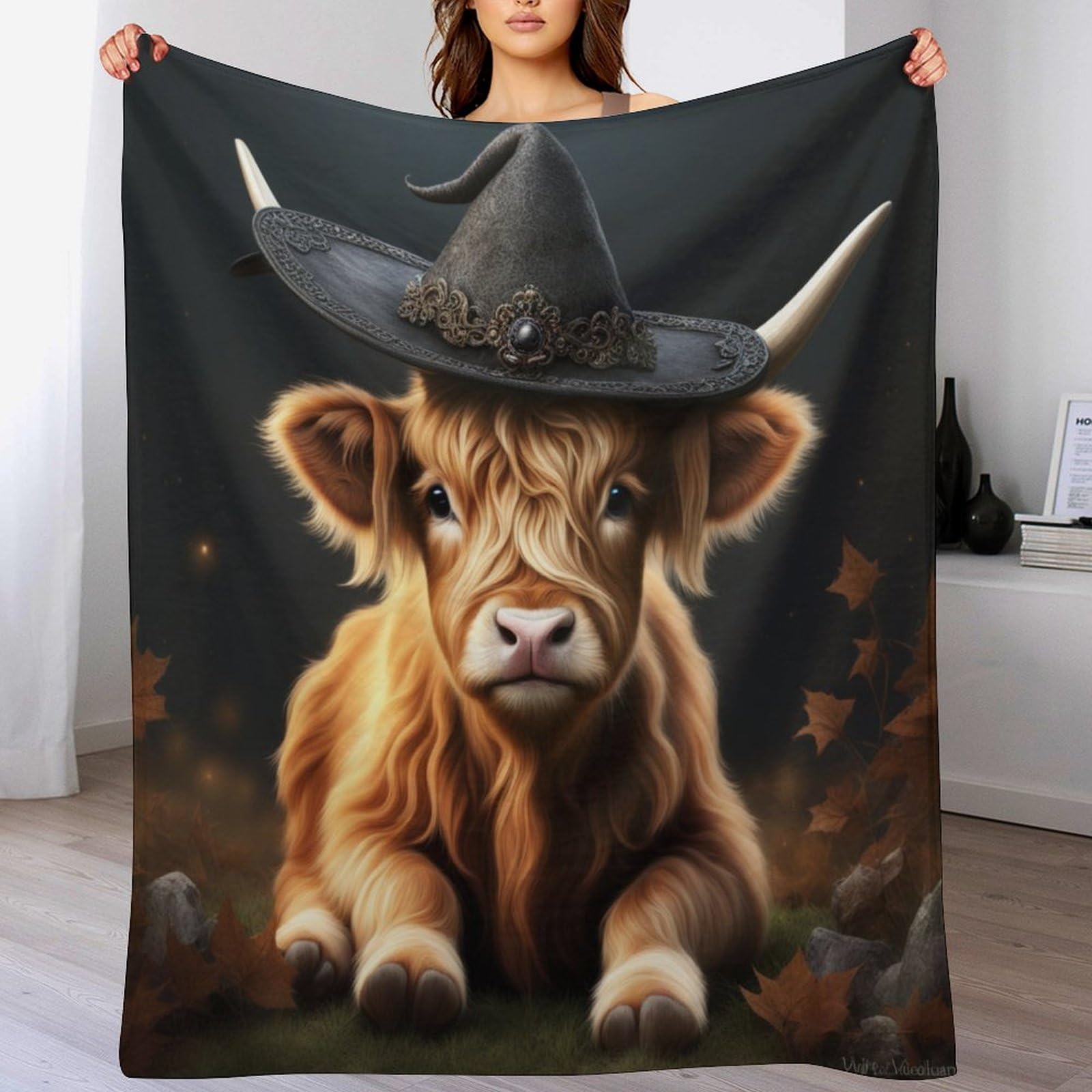 Couverture Highland Cattle polaire moelleuse pour camping, jardin et nuits fraîches