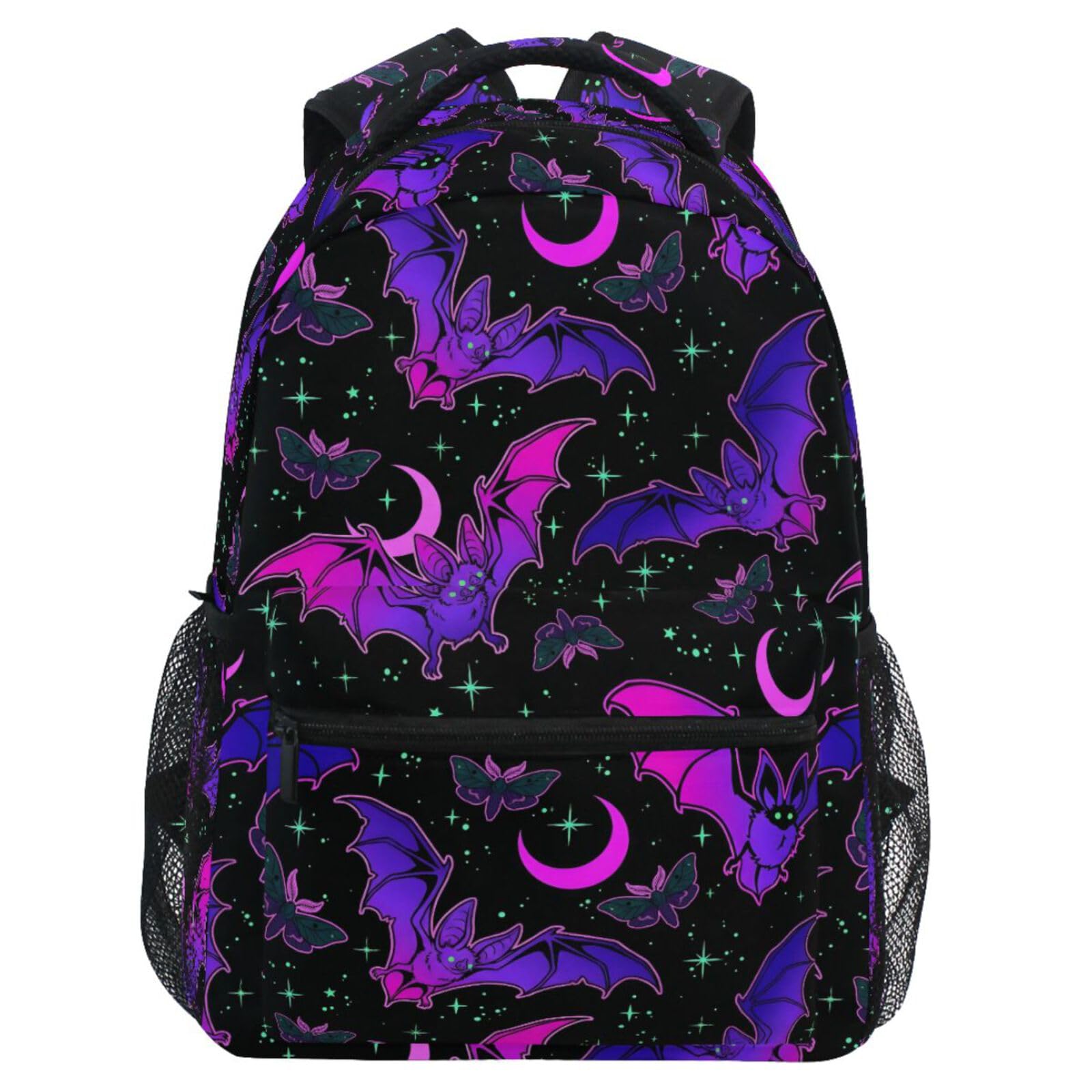MNSRUU Student School Bag Purple Bat Gothic Backpack for Girls Boys College Bookbag Laptop Rucksack Travel Backpack for Adult Teen Casual Daypack