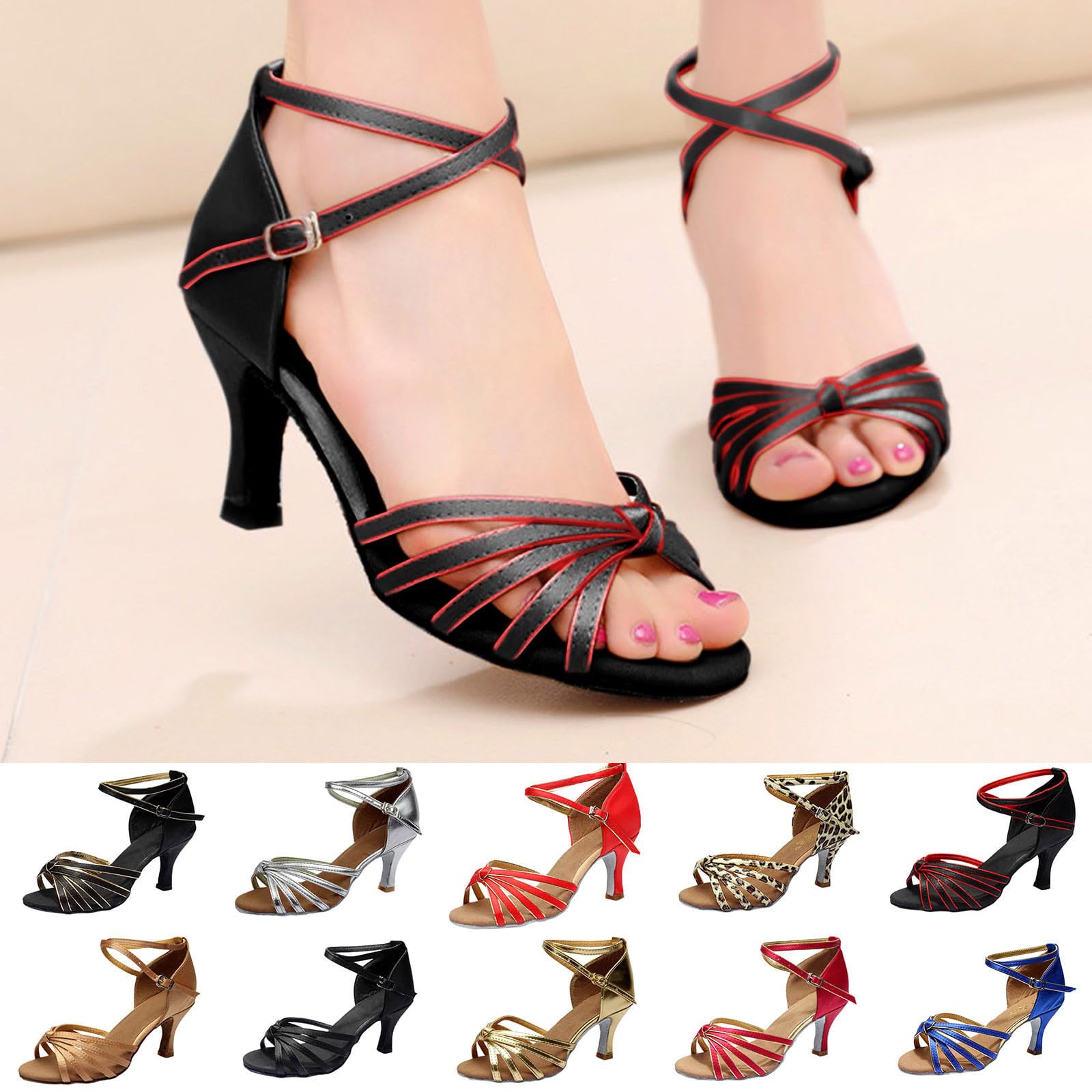 Chaussures de Danse Latine Femme Bout Ouver Chaussures de Salon Talon